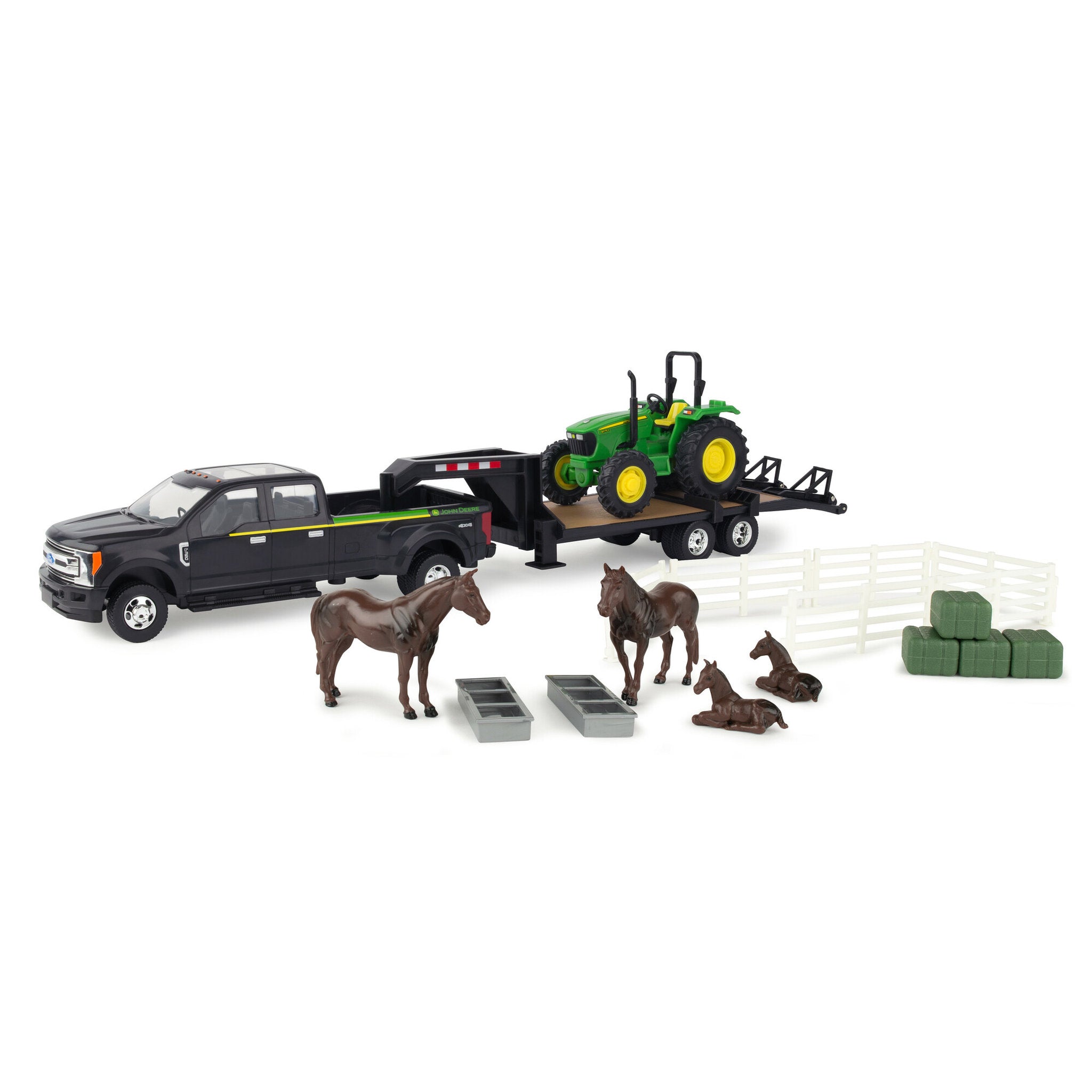 John Deere 1:32 Ford Pickup with Tractor and Horses – Toyworld Australia