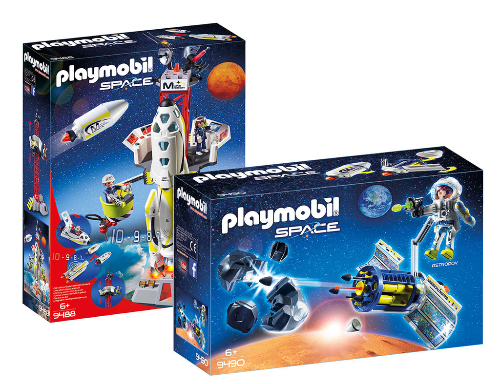 PLAYMOBIL SPACE MISSION ROCKET WITH LAUNCHER PLUS SATELLITE METEOROID LASER
