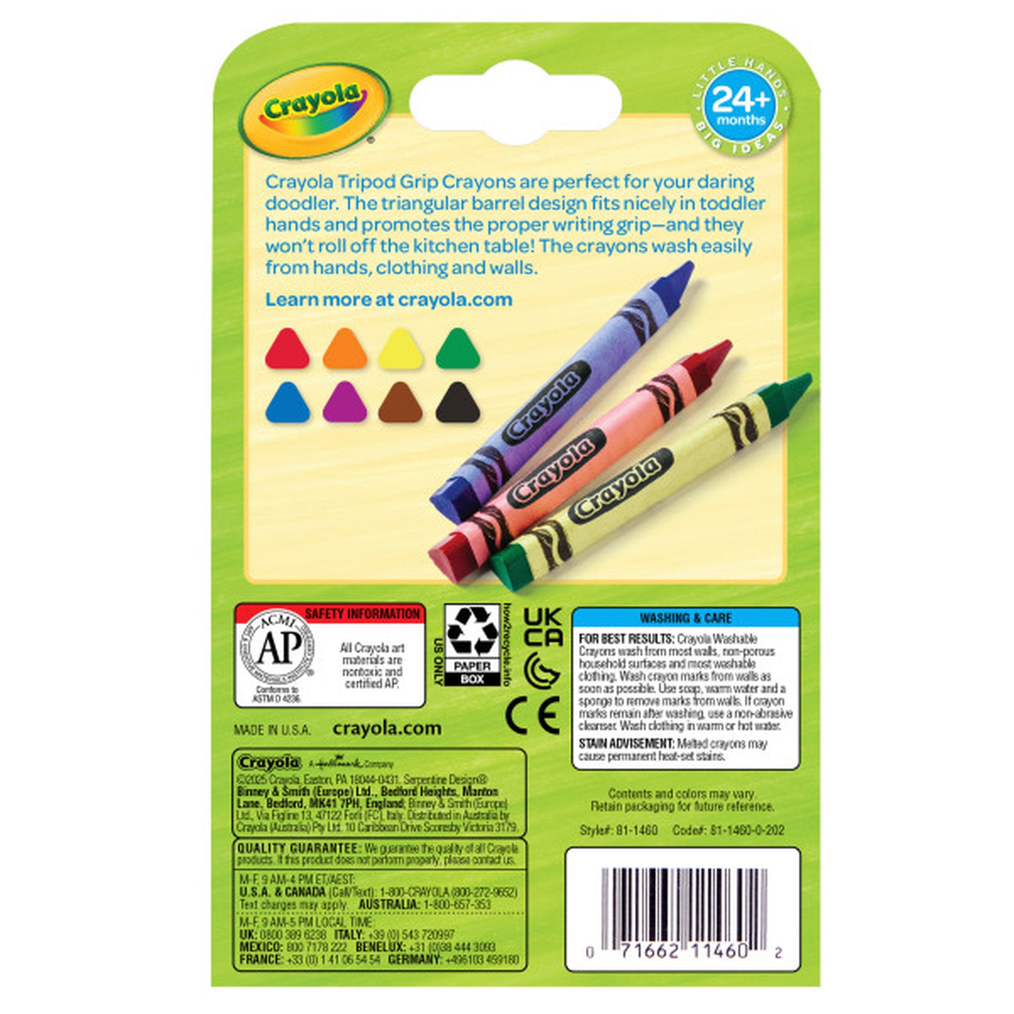 Crayola 8 Washable Tripod Grip Crayons