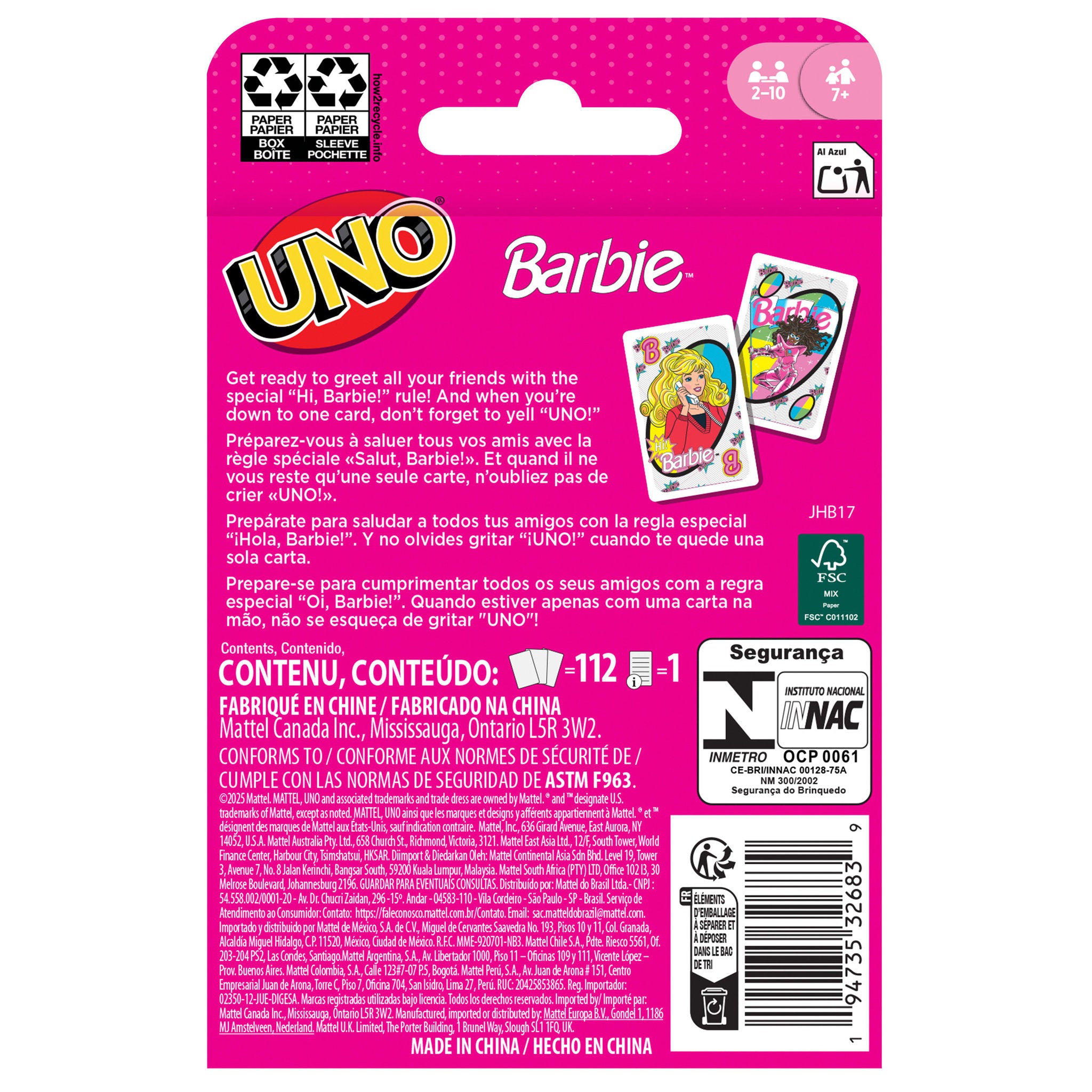 UNO Barbie Card Game