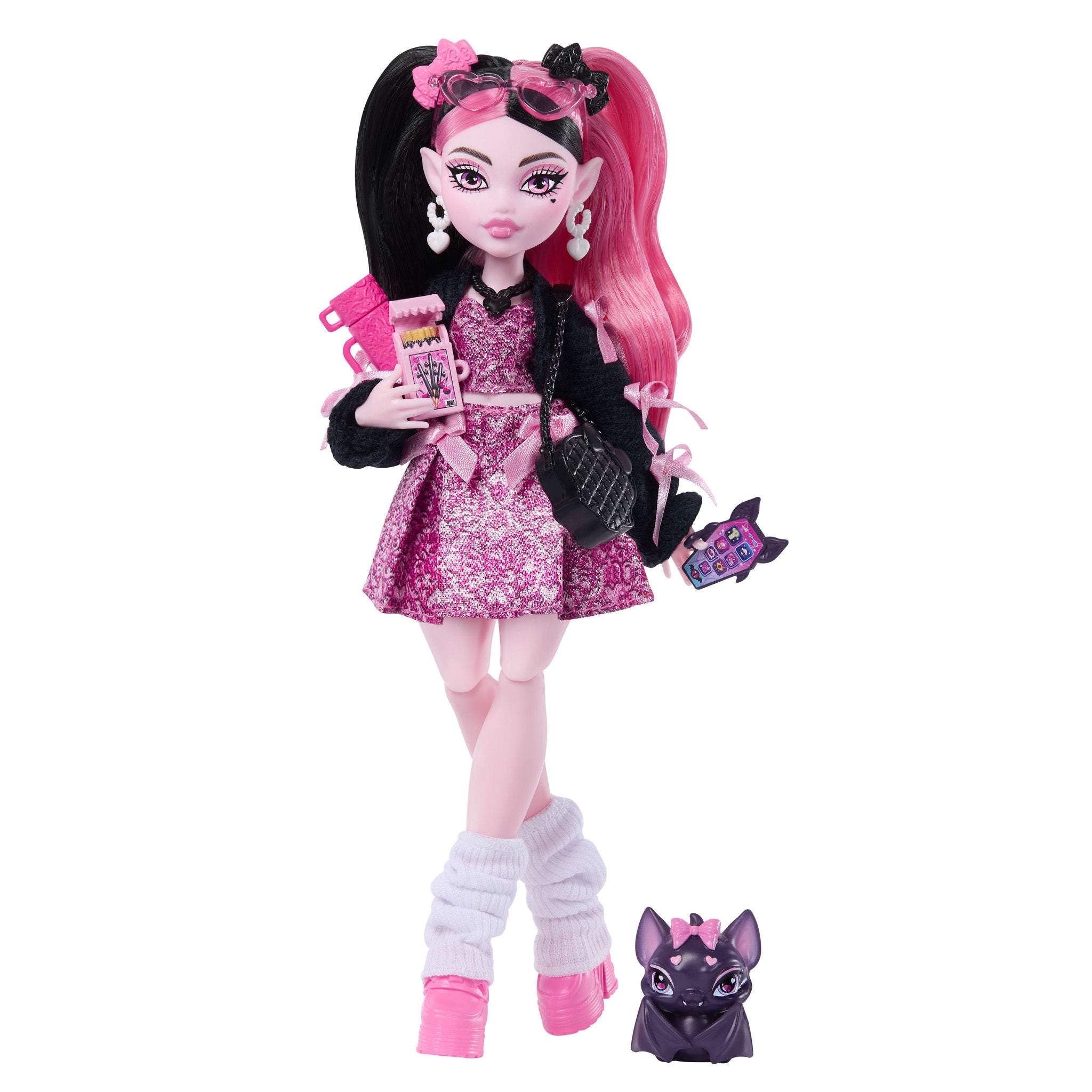 Monster High Draculaura Doll with Pink Bow Dress & Count Fabulous Pet