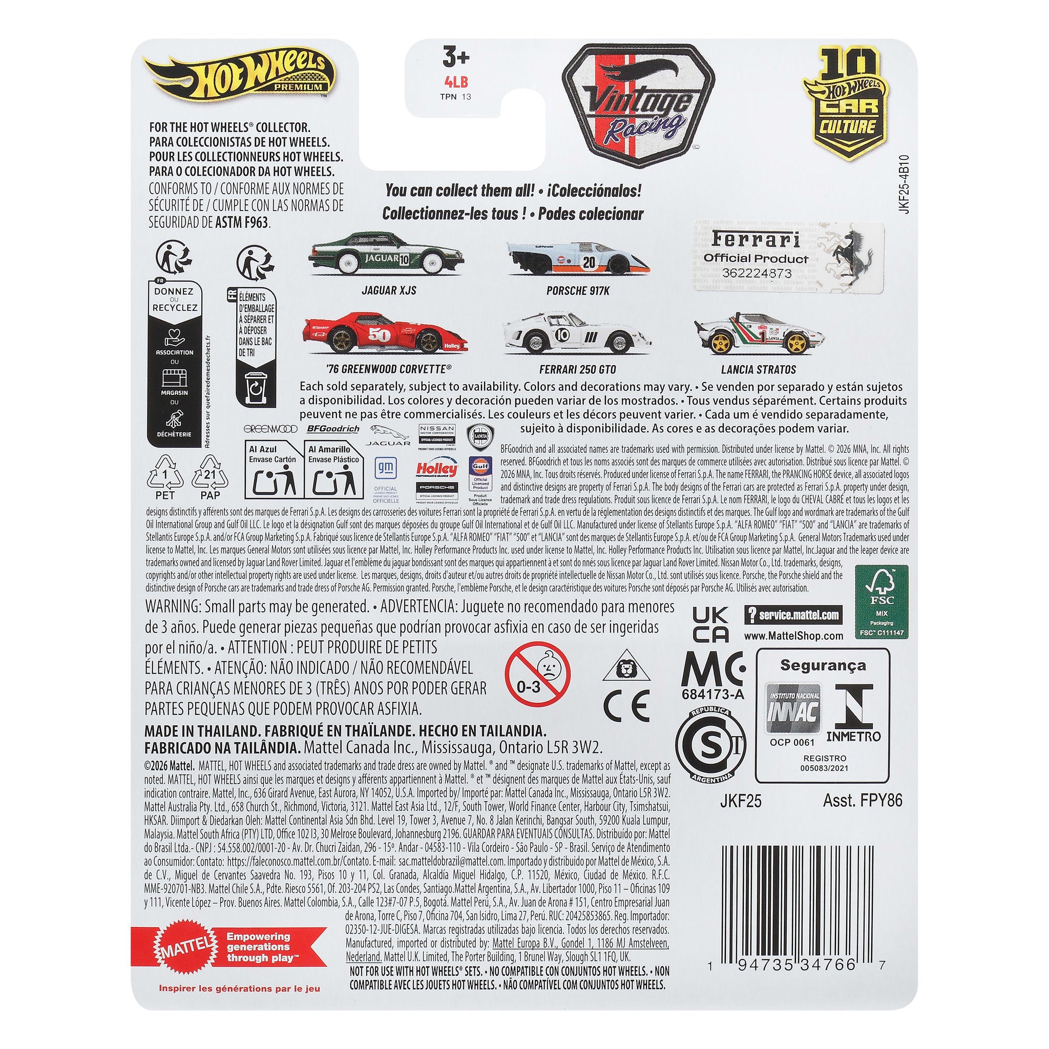 Hot Wheels Premium Vintage Racing 1:64 Die-Cast Ferrari 250 GTO