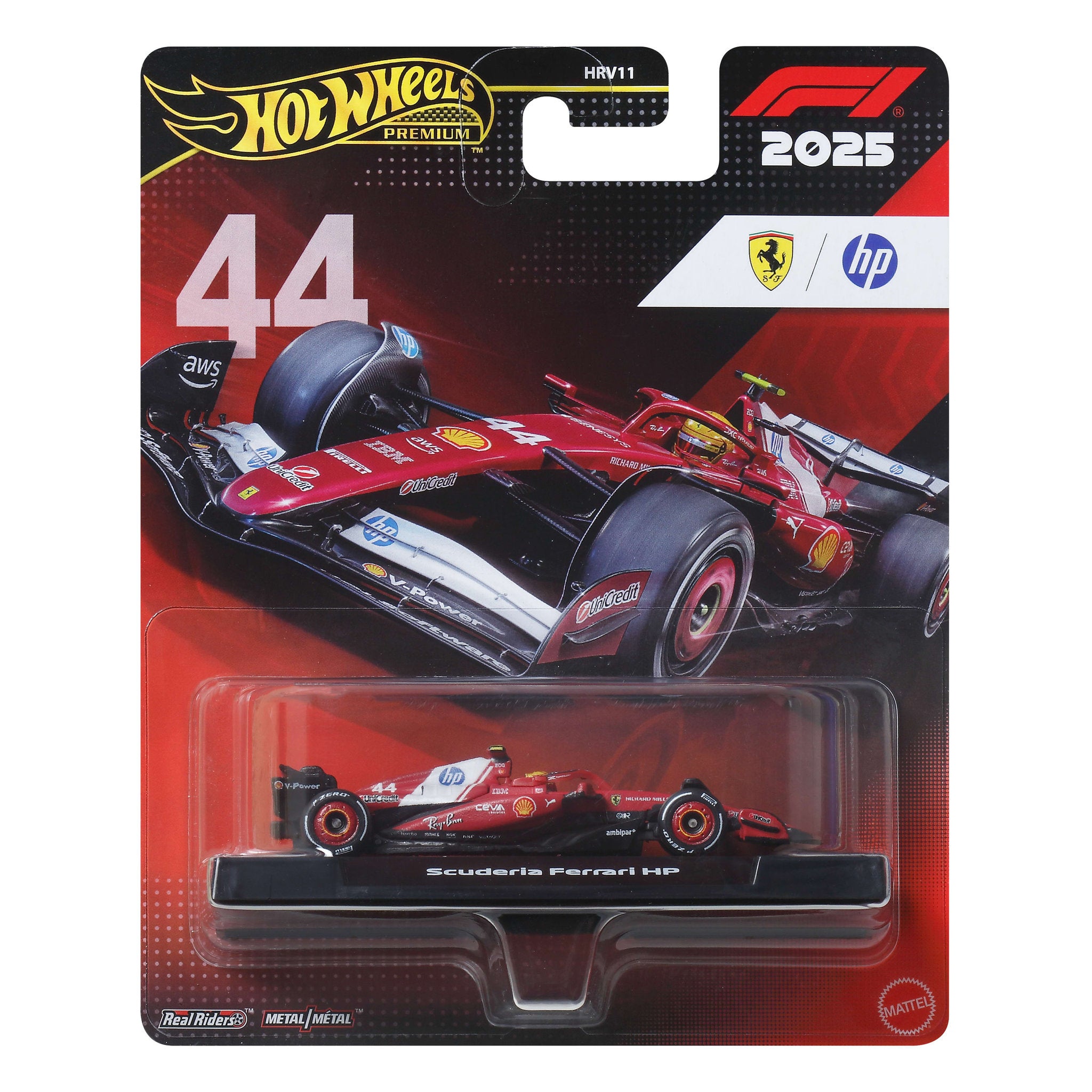 Hot Wheels Premium 1:64 Die-Cast Vehicle #44 Scuderia Ferrari HP F1 Team Lewis Hamilton