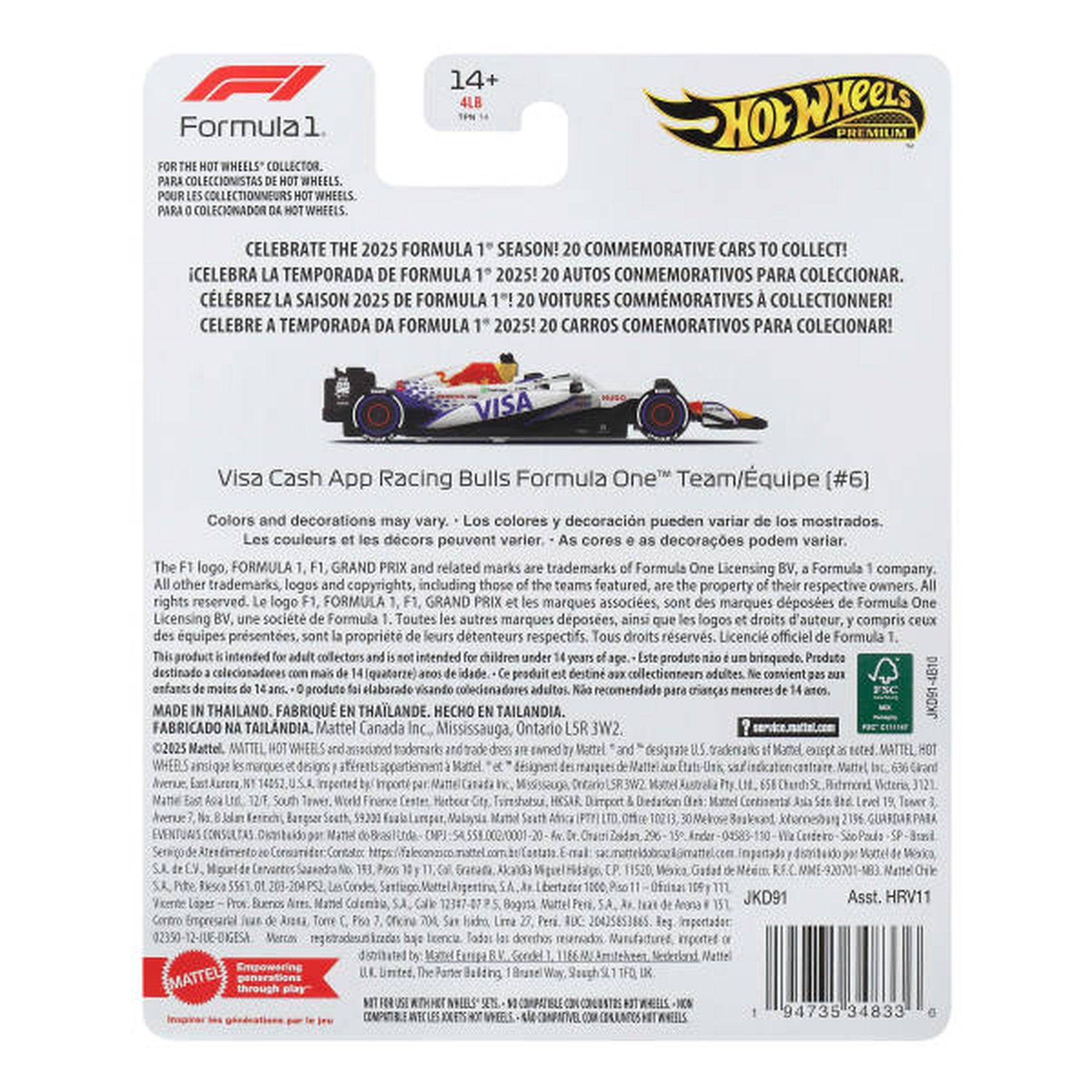 Hot Wheels Premium 1:64 Die-Cast Vehicle #6 Visa Cash App RB F1 Team Liam Lawson