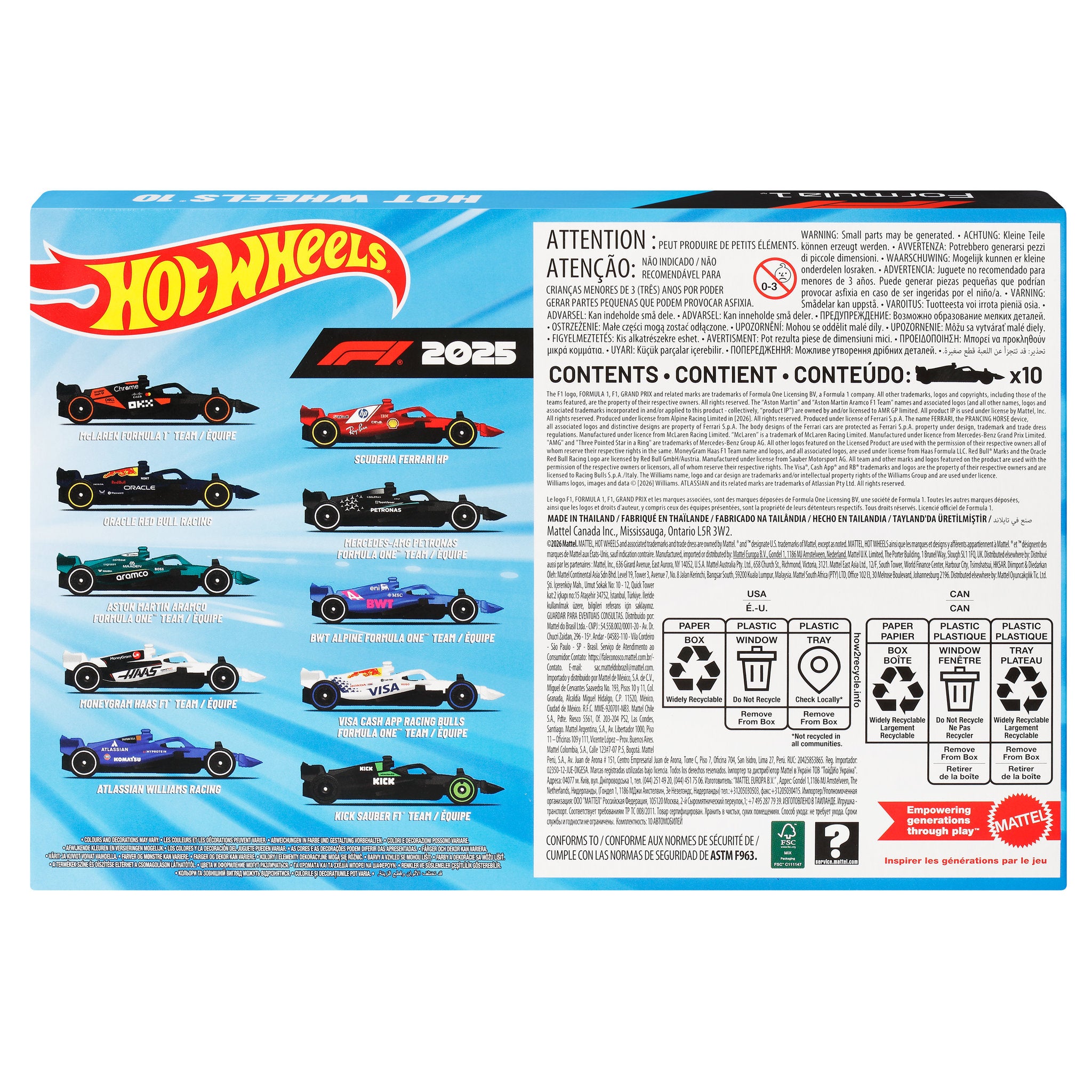 Hot Wheels 1:64 Die-Cast Formula 1 2025 10 Pack