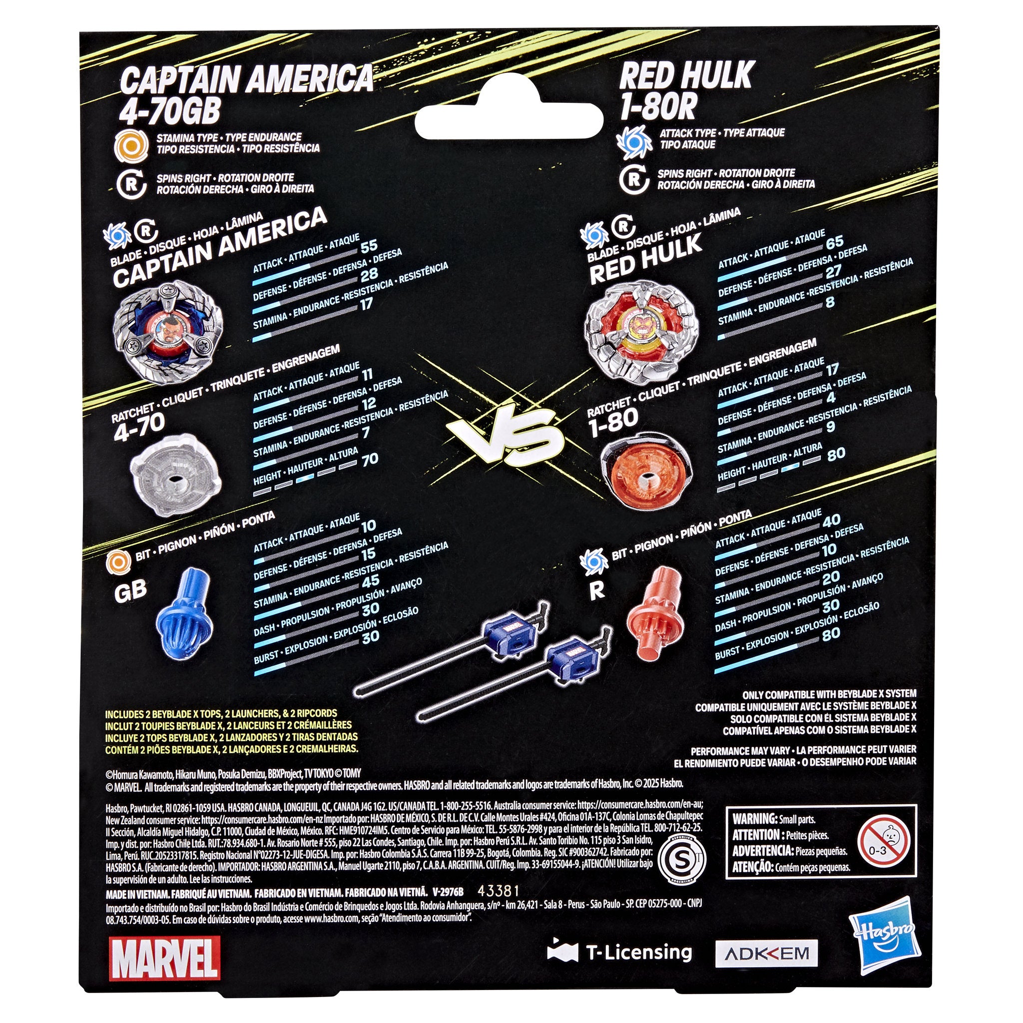 Beyblade X Marvel Collab Multipack - Captain America 4-70GB VS Red Hulk 1-80R