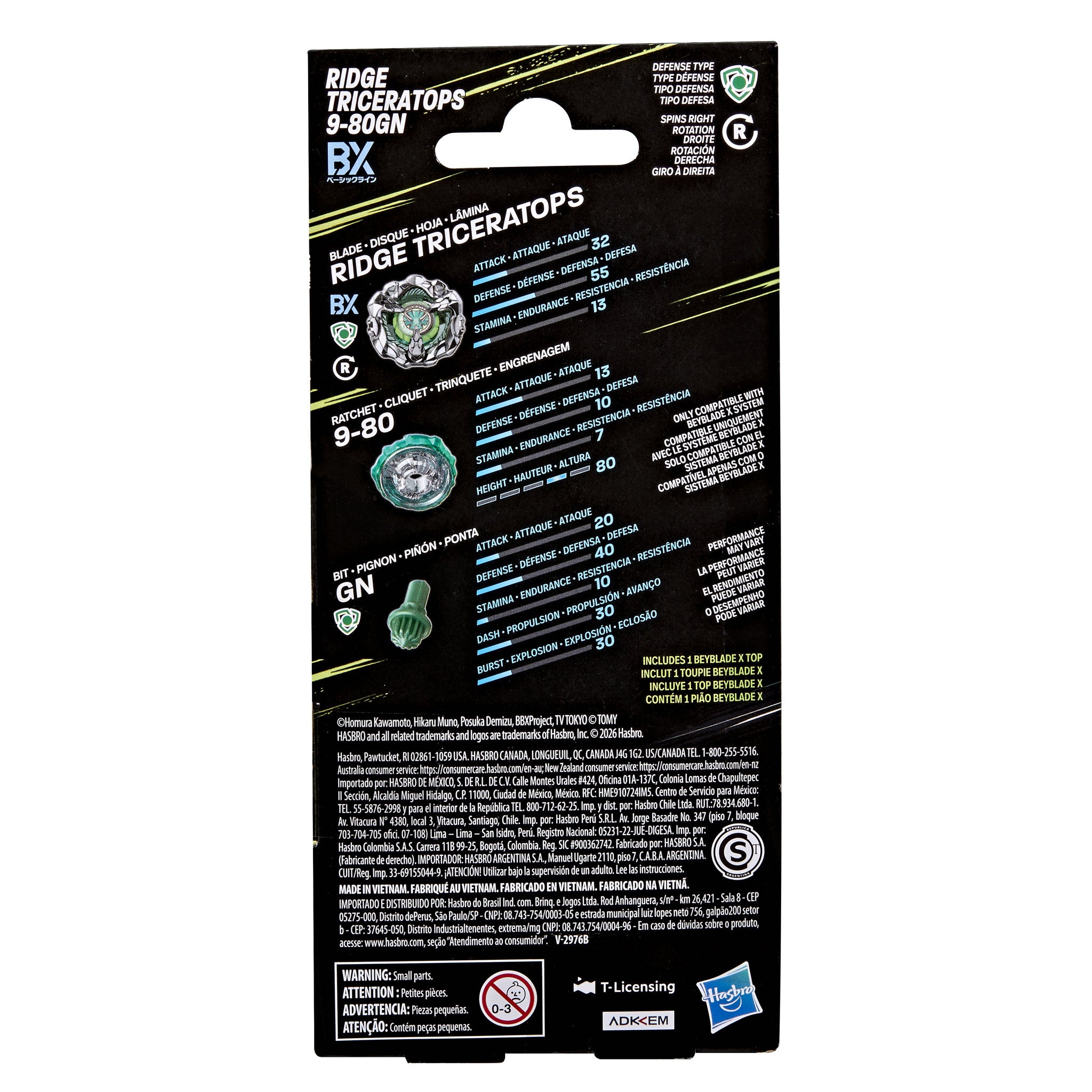 Beyblade X Single Top - Ridge Triceratops 9-80GN Booster Pack