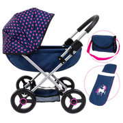 Bayer Cosy Pram Dark Blue With Pink Heart Hood