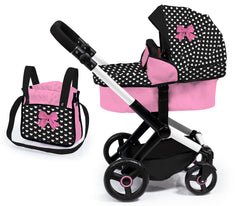 BAYER XEO COMPACT DOLL PRAM PINK WITH WHITE HEARTS