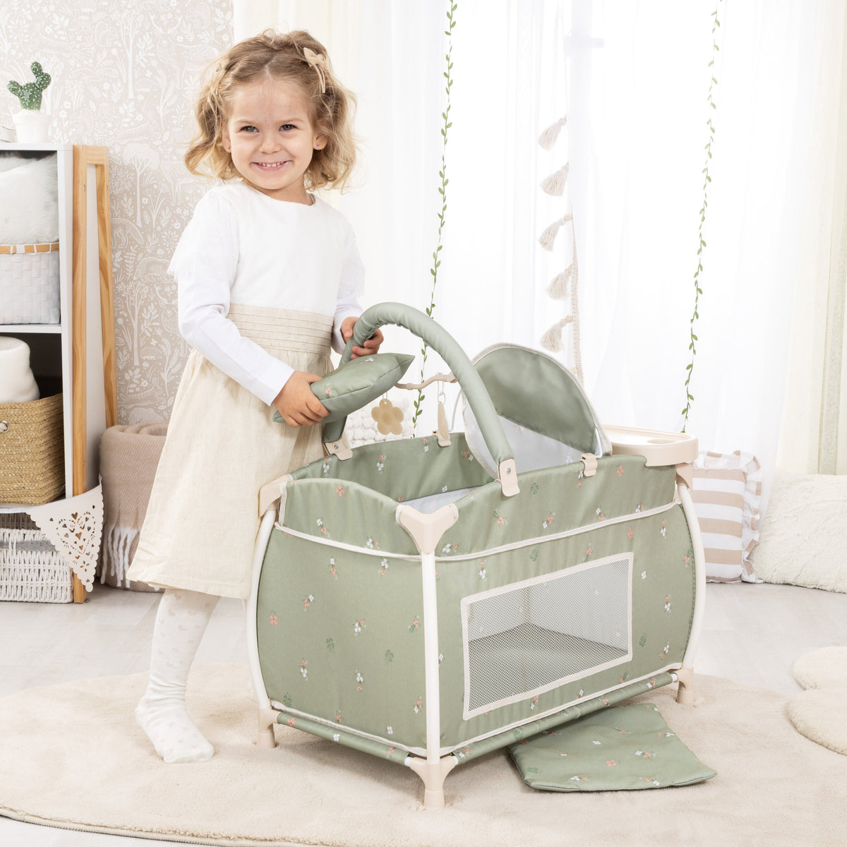 Bayer Multi Bed Cot & Integrated High Chair Soft Sage Green
