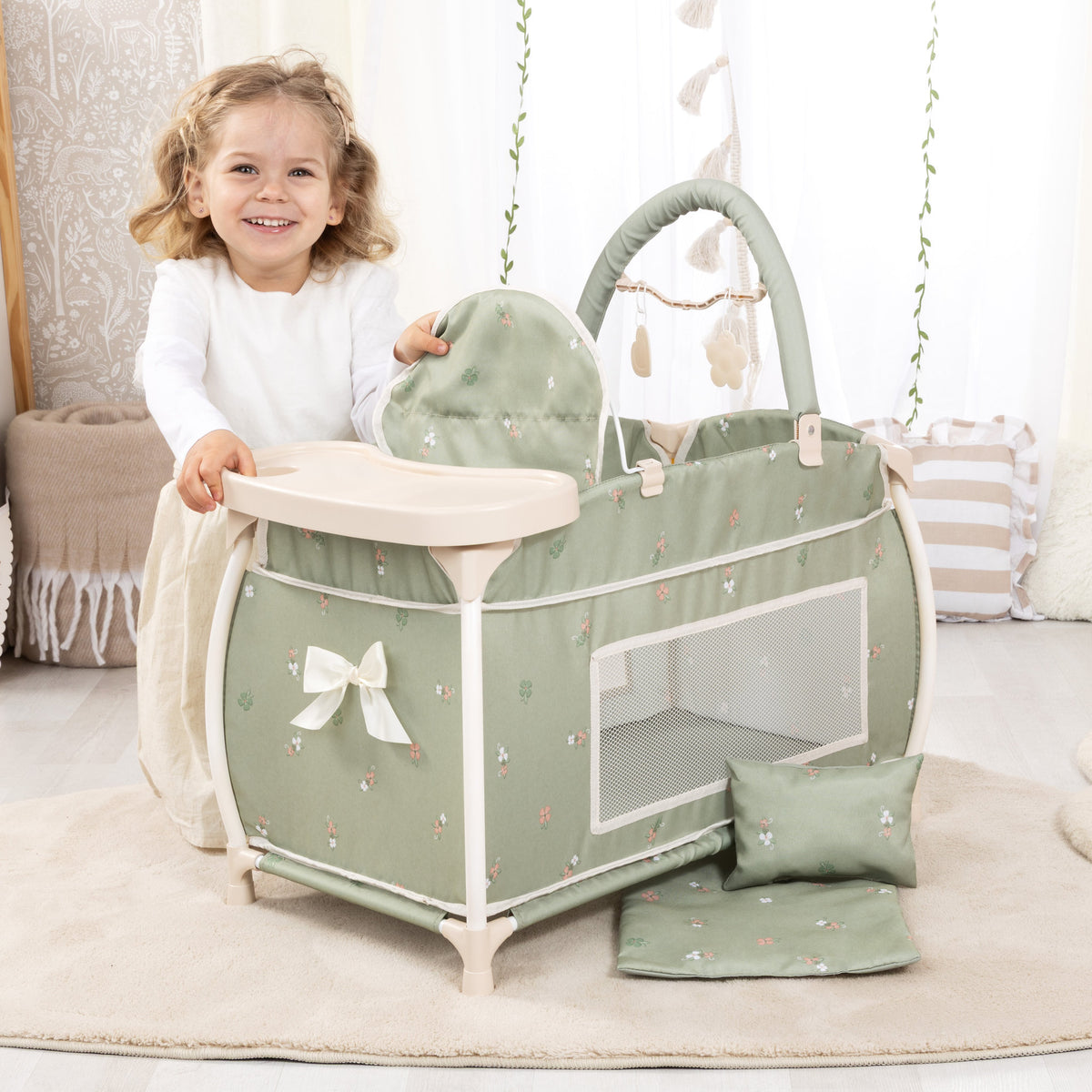 Bayer Multi Bed Cot & Integrated High Chair Soft Sage Green