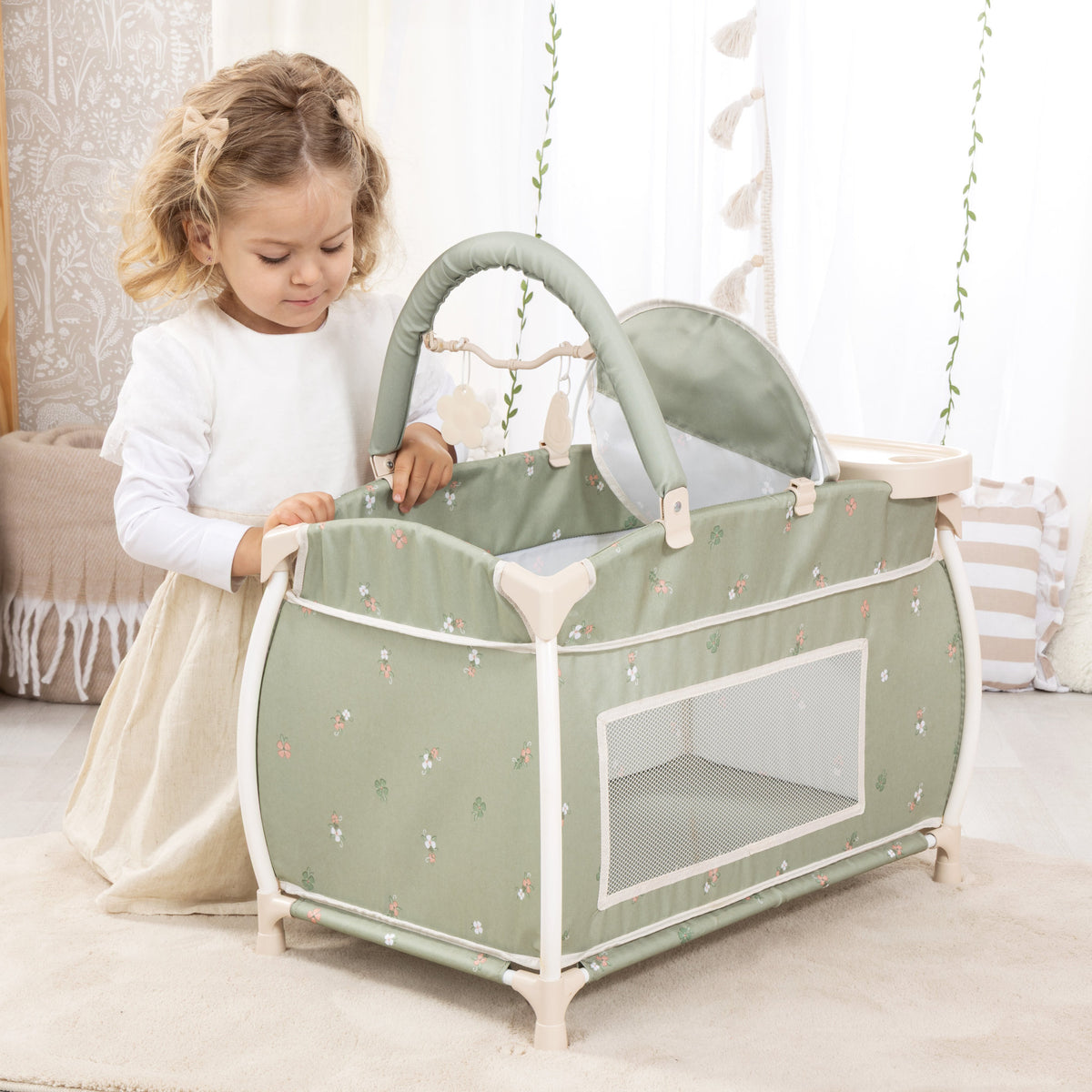 Bayer Multi Bed Cot & Integrated High Chair Soft Sage Green