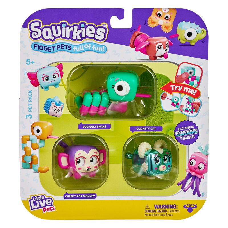 Little Live Pets Squirkies Fidget Pets 3 Pack Series 1 Metallic Clickety Cat - Toyworld Australia