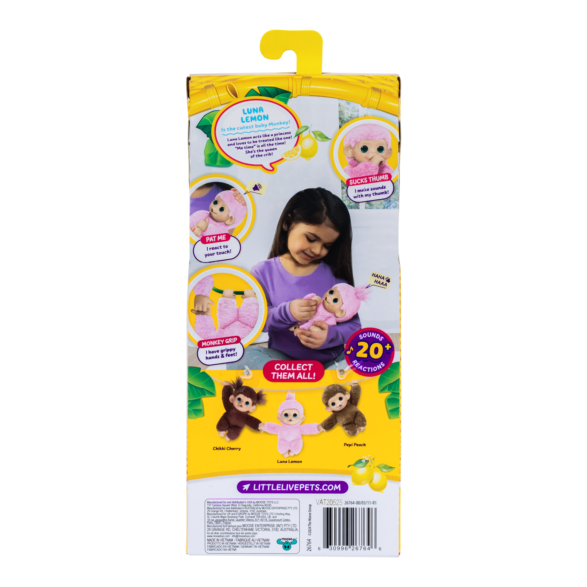 Little Live Pets My Baby  S3 Mini Monkey Single Pack - Luna Lemon - Toyworld Australia