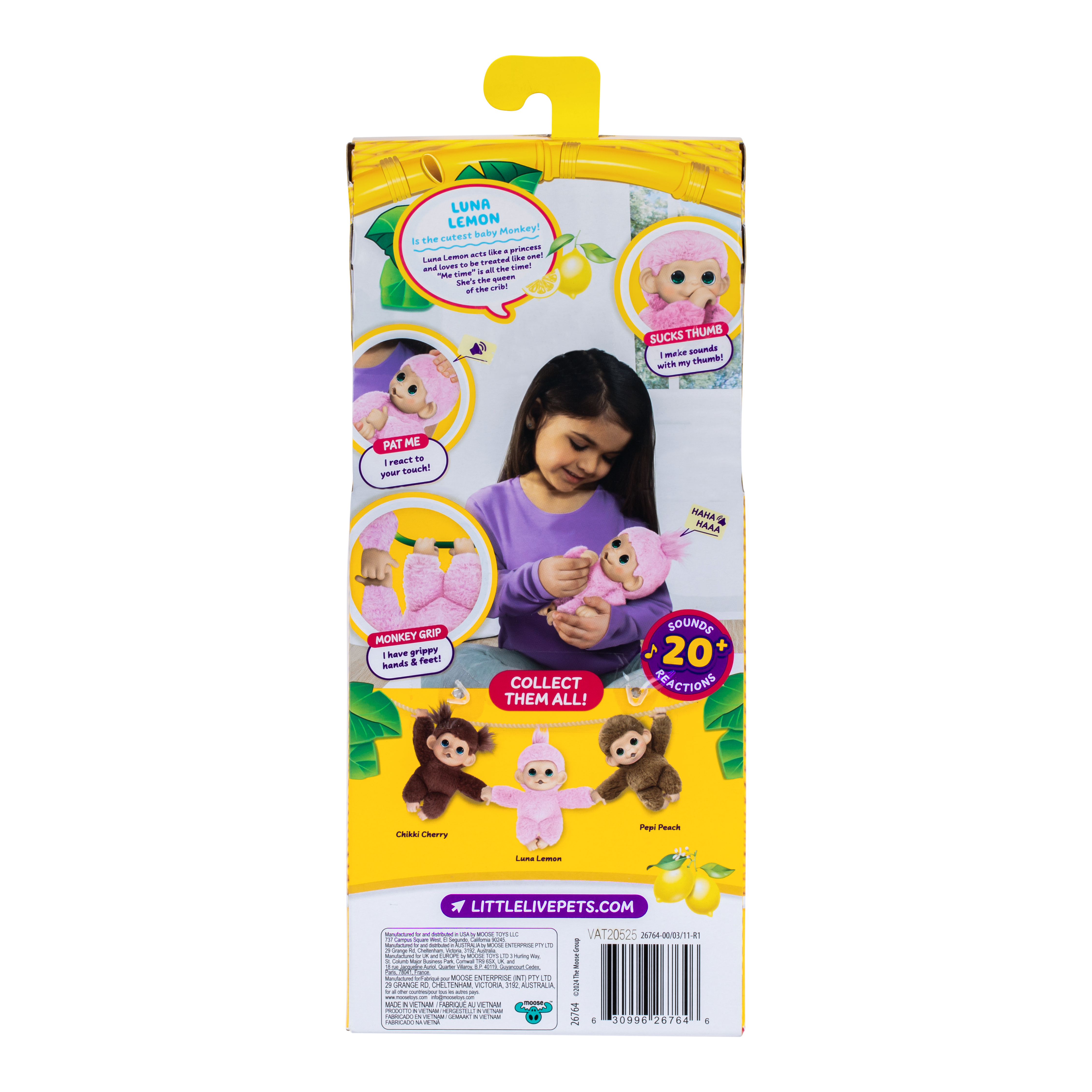 Little Live Pets My Baby  S3 Mini Monkey Single Pack - Luna Lemon - Toyworld Australia