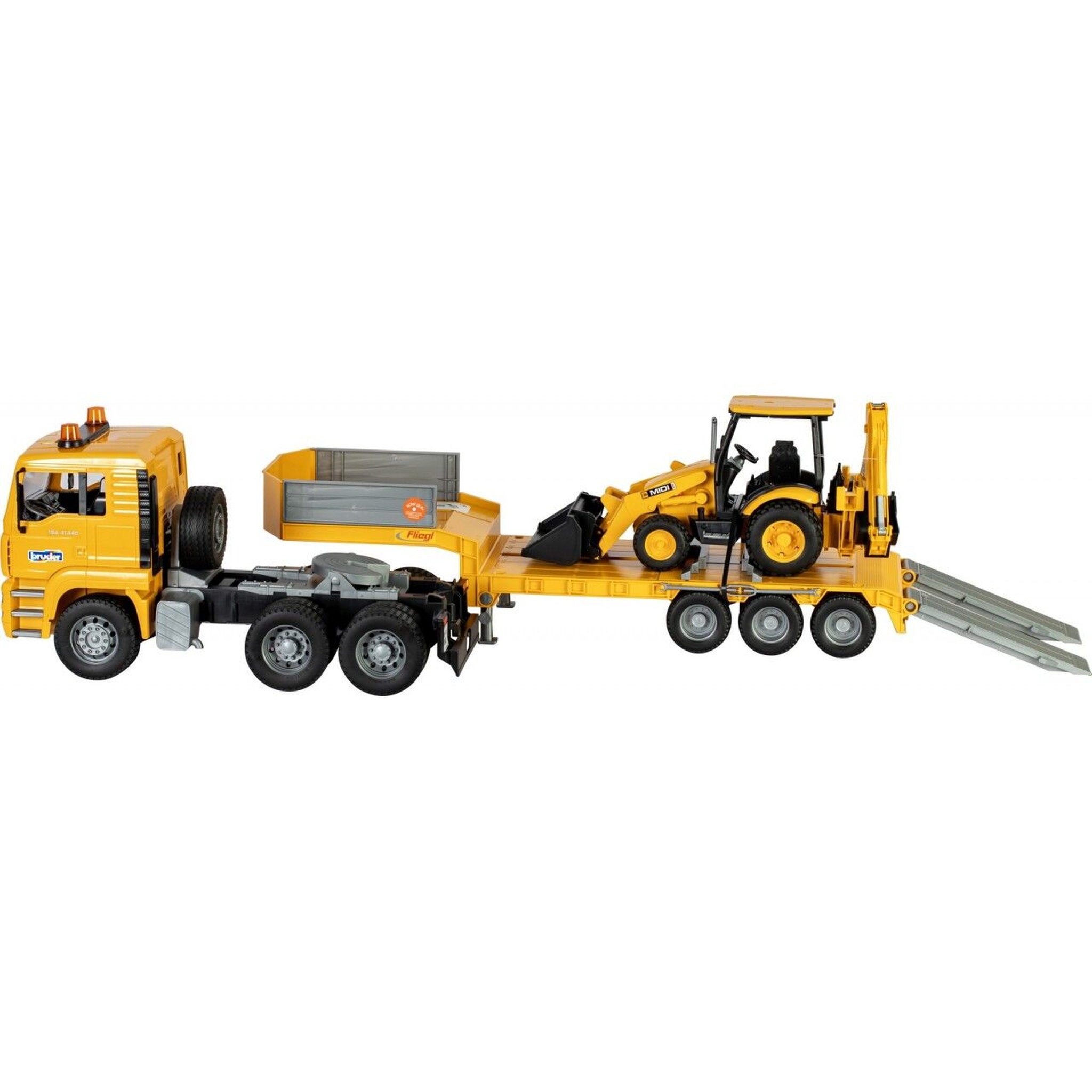 Bruder 1:16 Commerical MAN TGA Low Loader Truck - JCB Midi CX Backhoe Loader