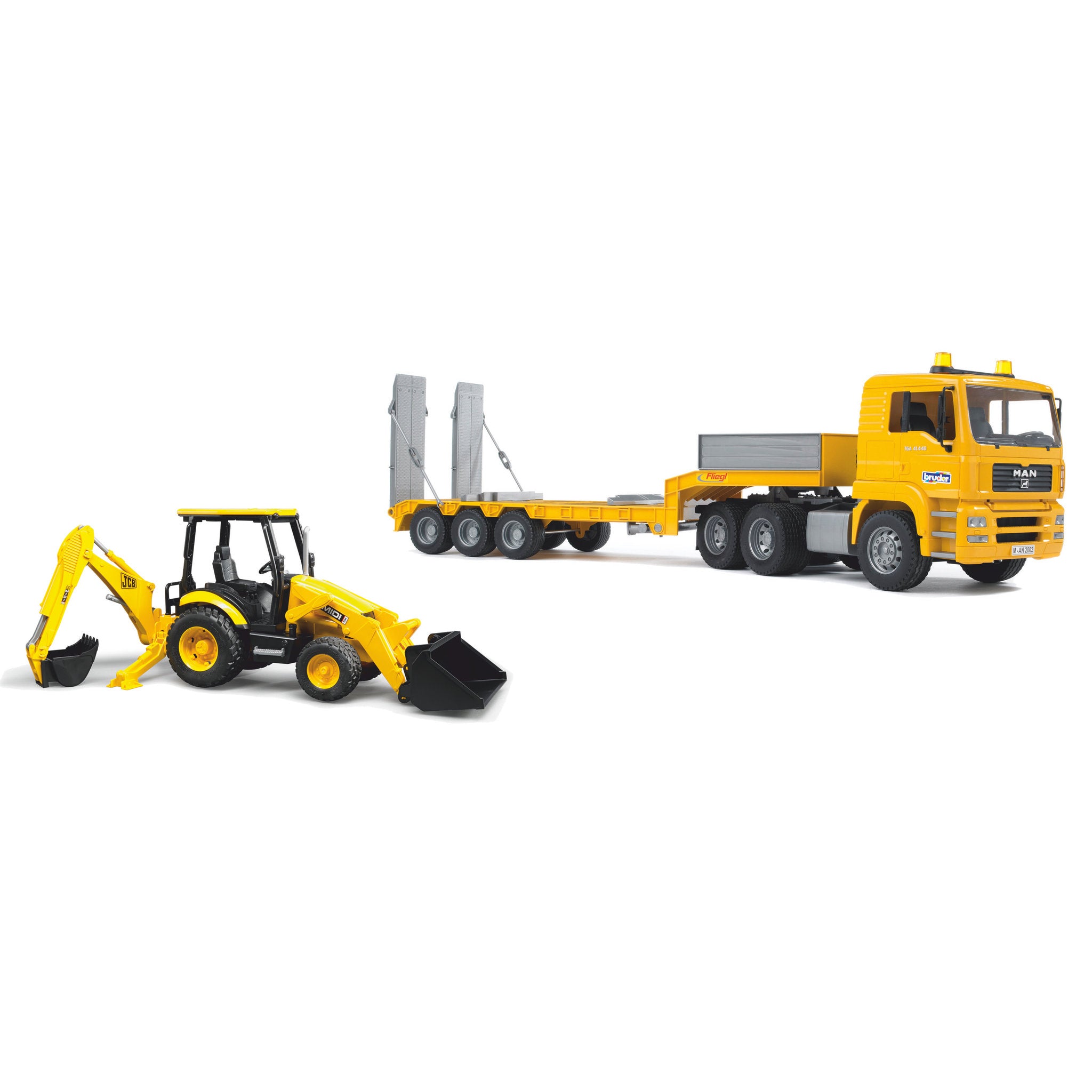 Bruder 1:16 Commerical MAN TGA Low Loader Truck - JCB Midi CX Backhoe Loader