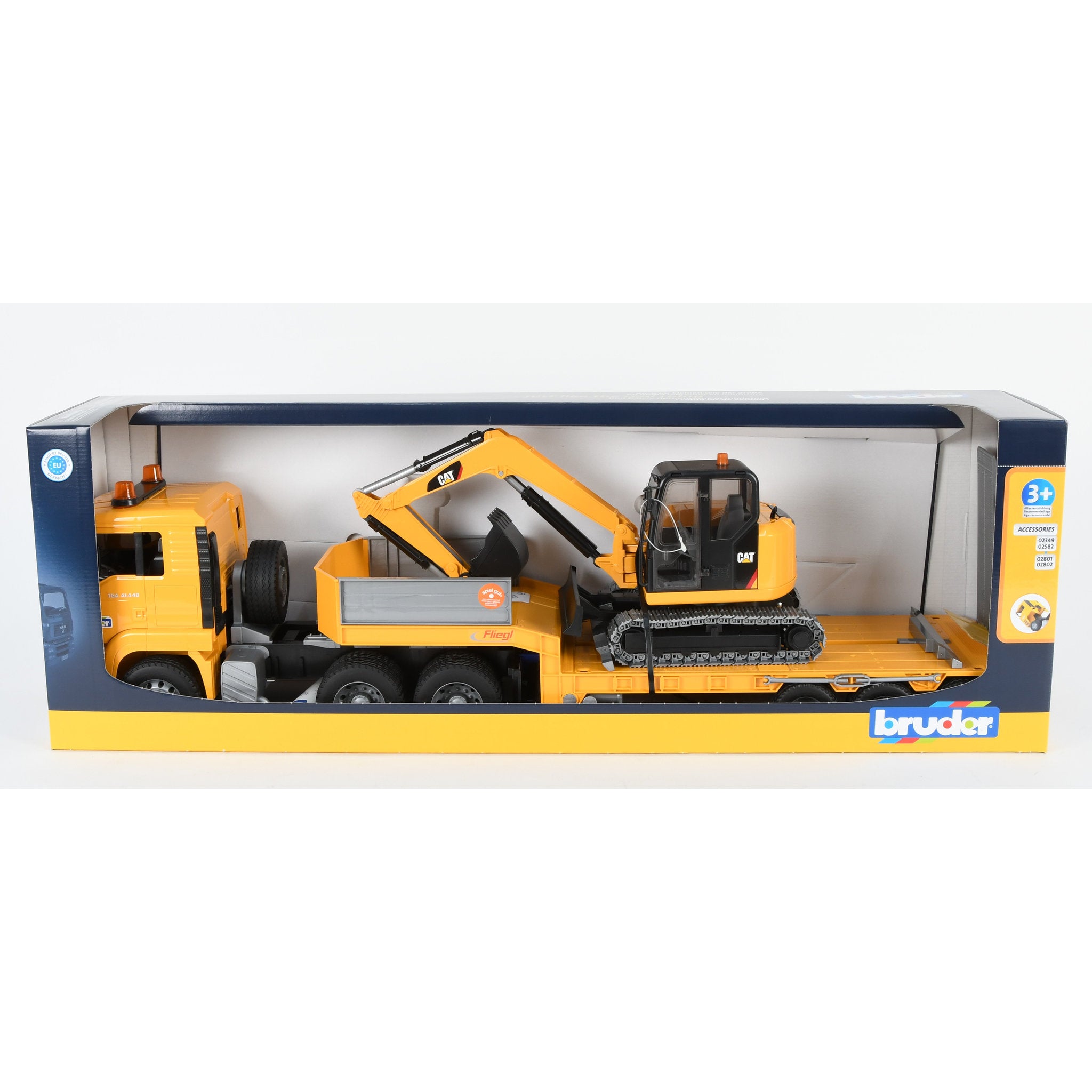 Bruder 1:64 Man TGA Low Loader With Cat Mini Excavator
