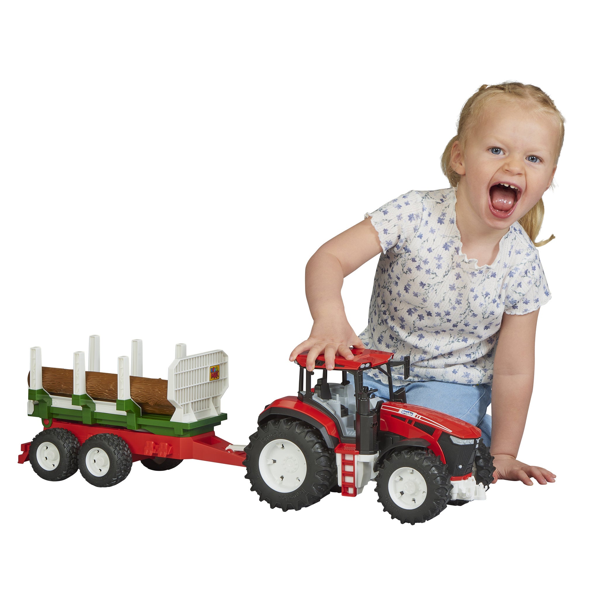Bruder Tractor with Forestry Trailer & 3 Logs