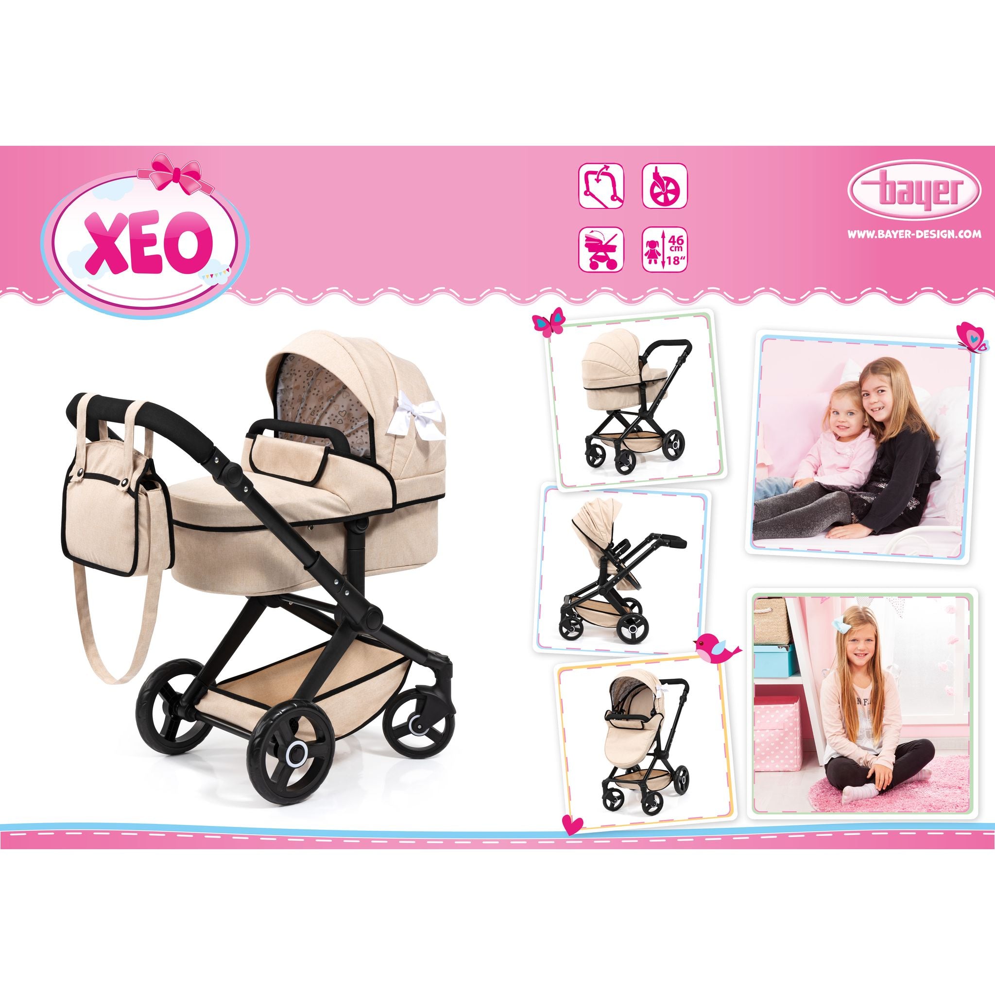 Bayer Xeo Compact Doll Pram Beige