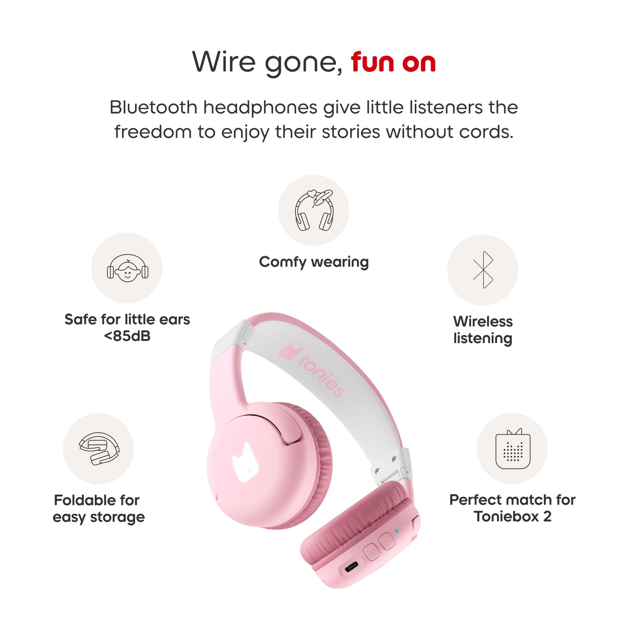 Tonies Foldable Headphones - Cloud Pink
