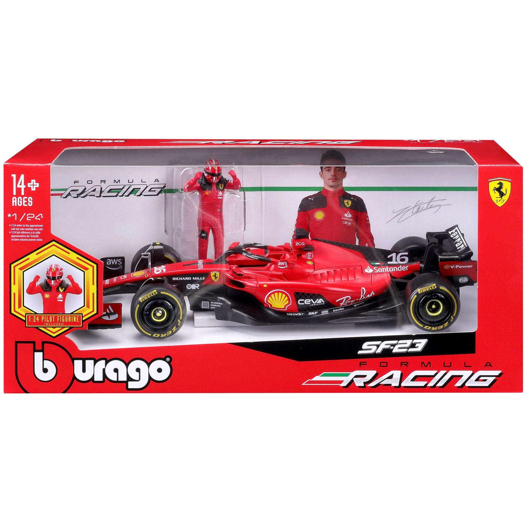 Bburago 1:24 F1 Ferrari Sf-23 #16 Charles Leclerc With Driver Figure