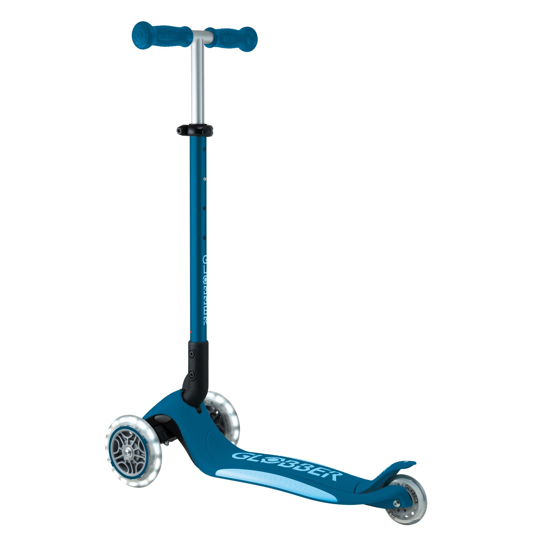 Globber Primo Fold Plus Lights Scooter V2 - Petrol Blue/Light Blue