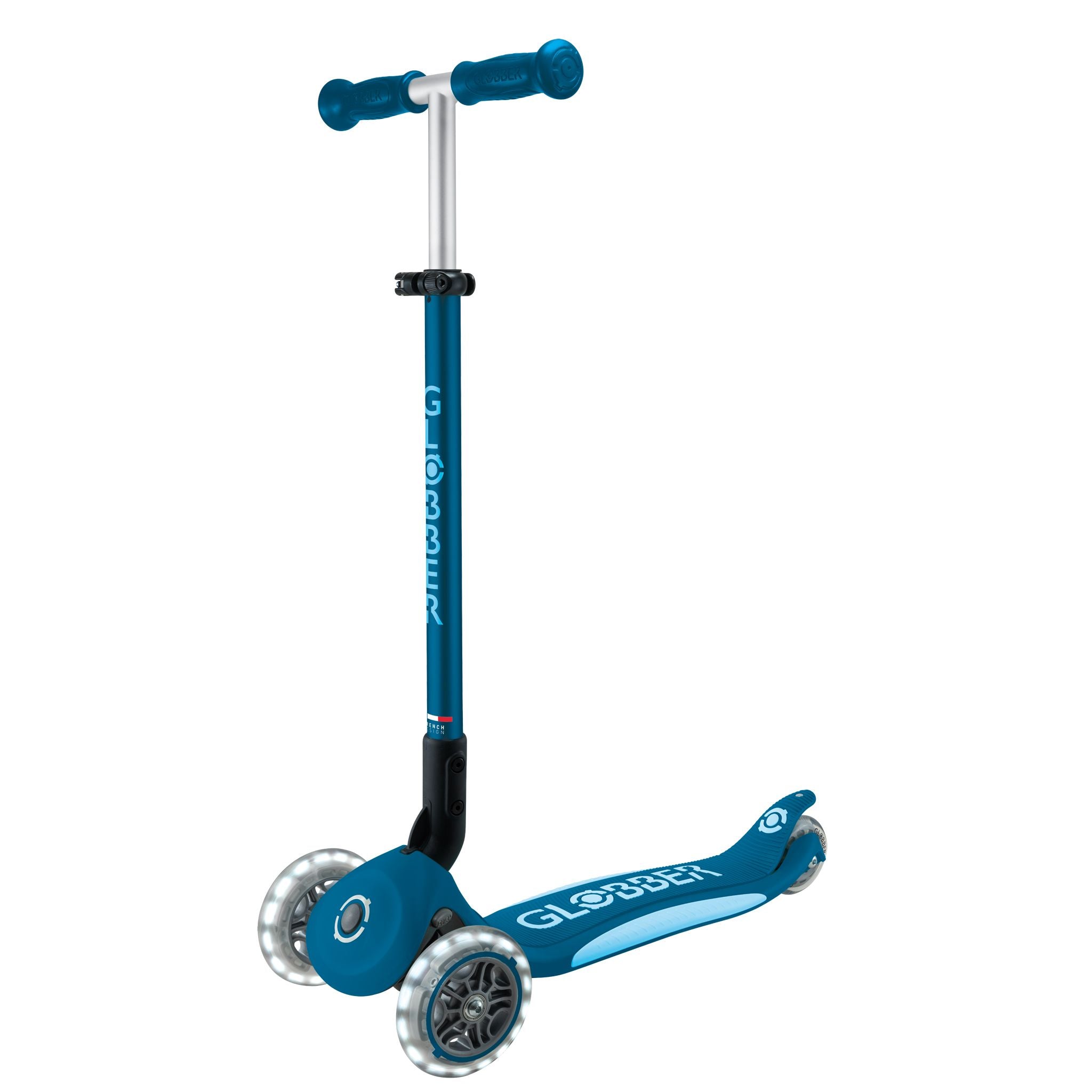 Globber Primo Fold Plus Lights Scooter V2 - Petrol Blue/Light Blue