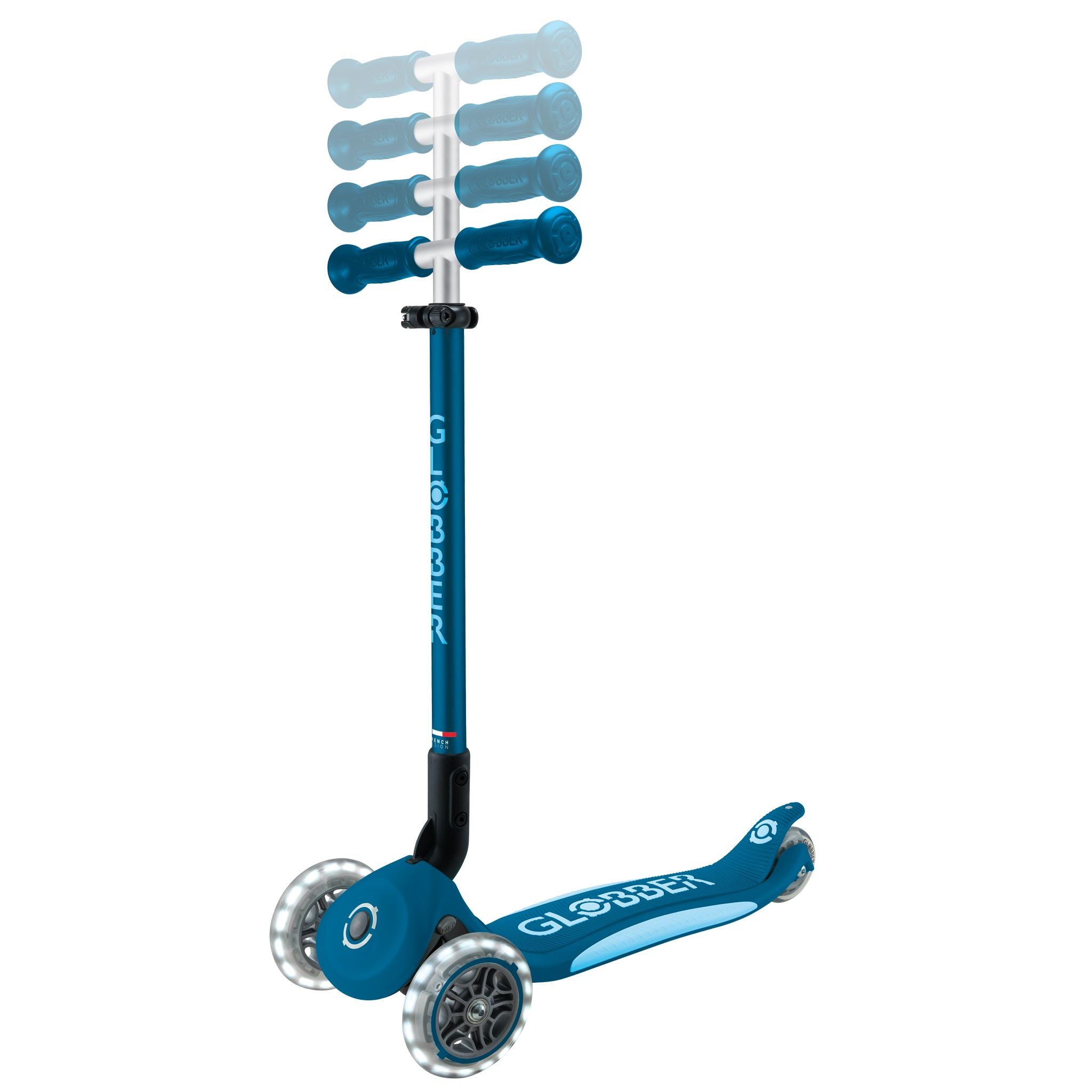 Globber Primo Fold Plus Lights Scooter V2 - Petrol Blue/Light Blue