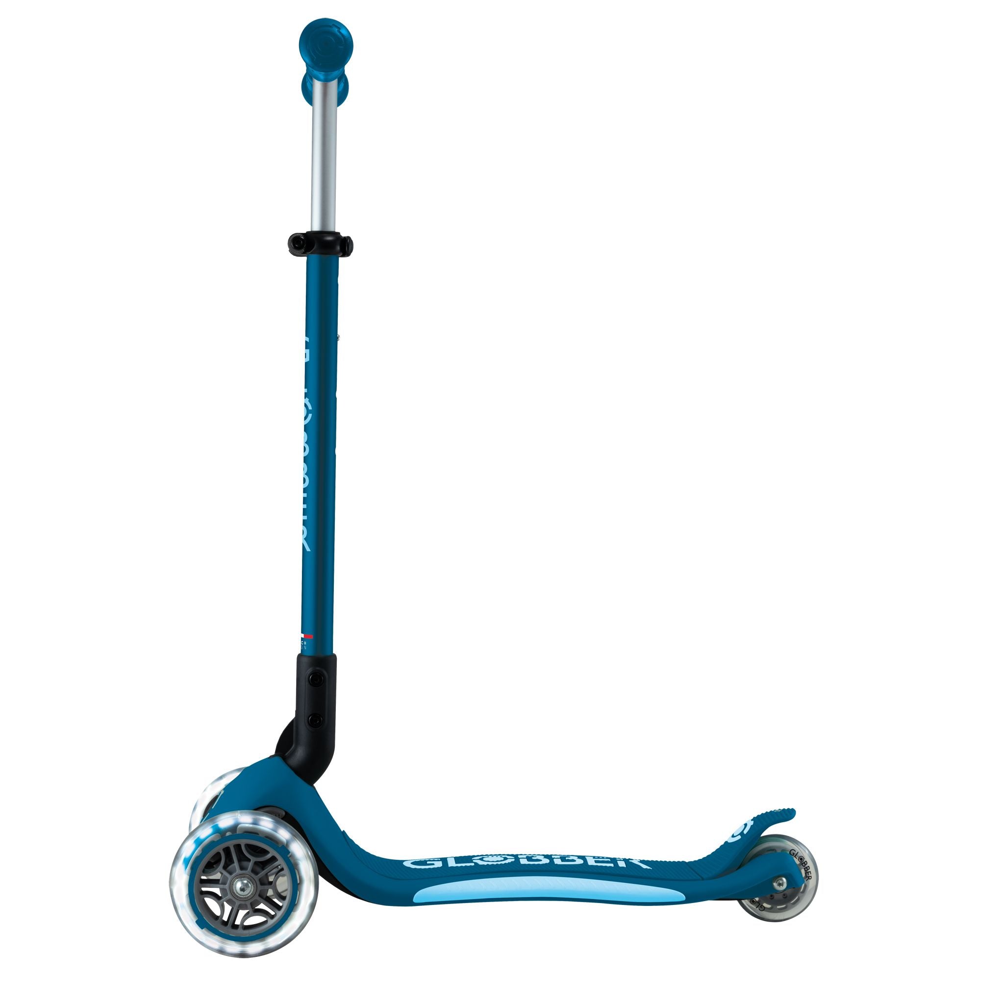 Globber Primo Fold Plus Lights Scooter V2 - Petrol Blue/Light Blue