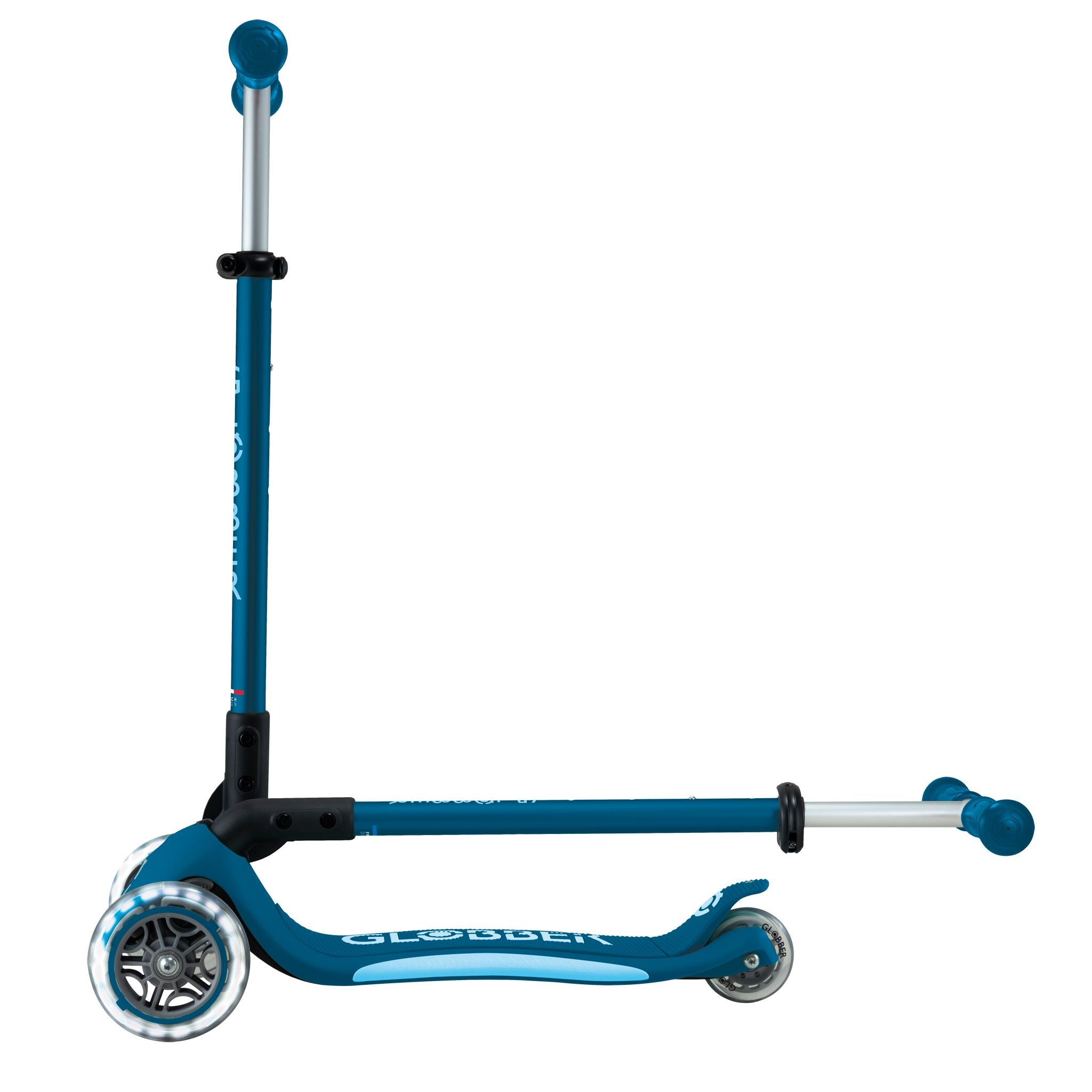 Globber Primo Fold Plus Lights Scooter V2 - Petrol Blue/Light Blue