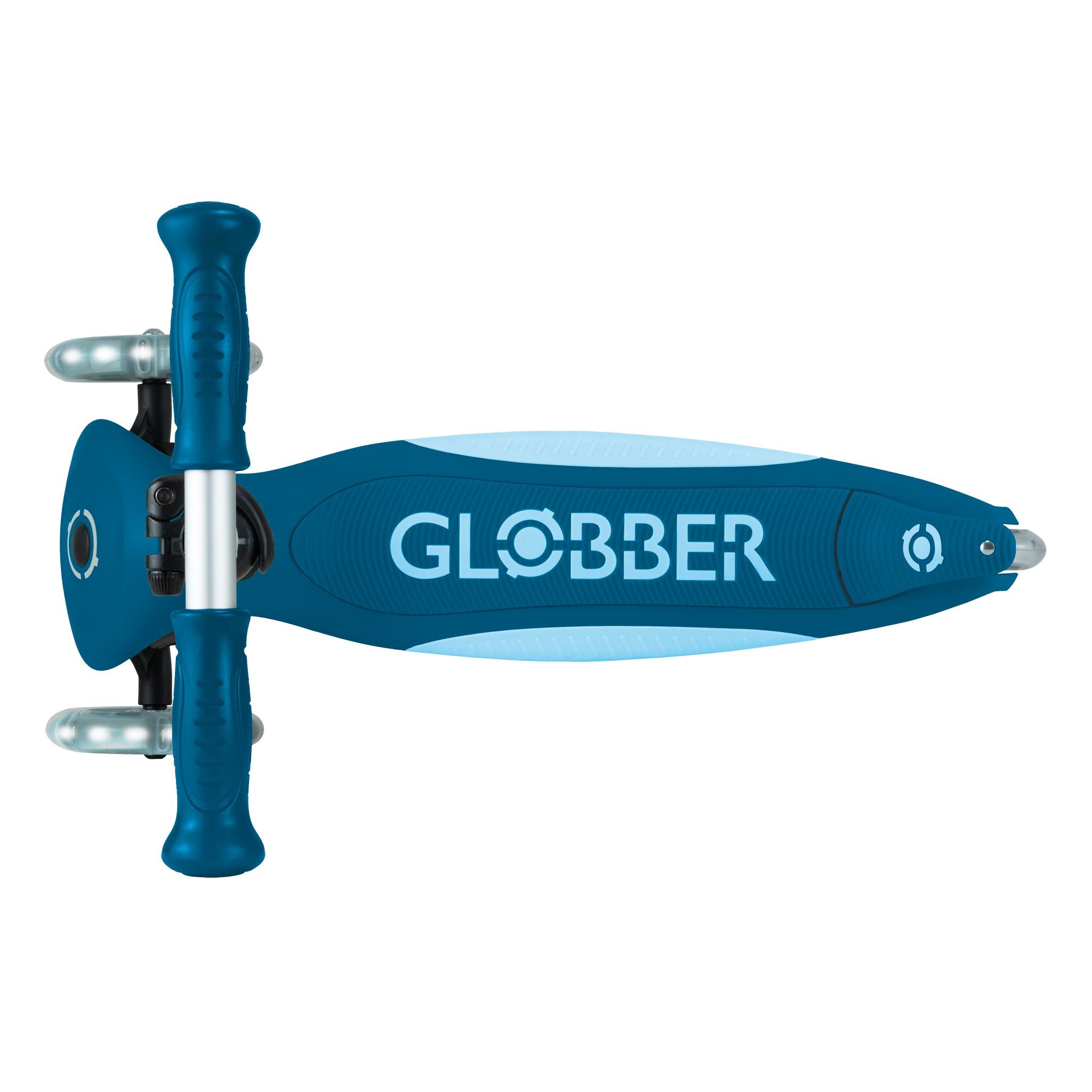 Globber Primo Fold Plus Lights Scooter V2 - Petrol Blue/Light Blue