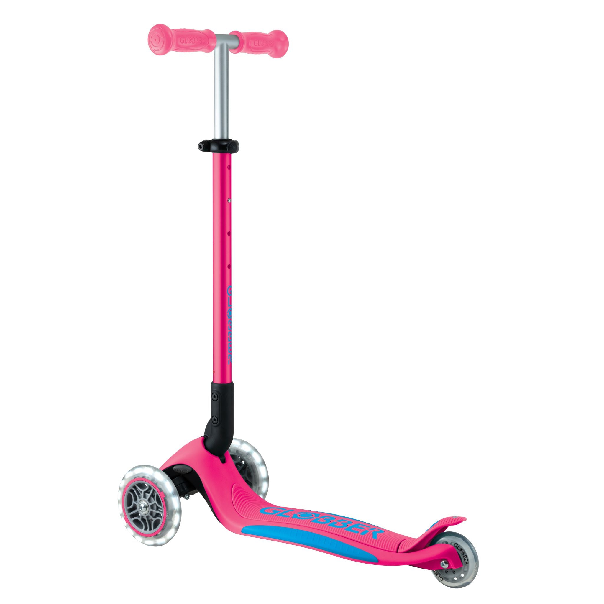 Globber Primo Fold Plus Lights Scooter V2 - Fuchsia Pink/Sky Blue