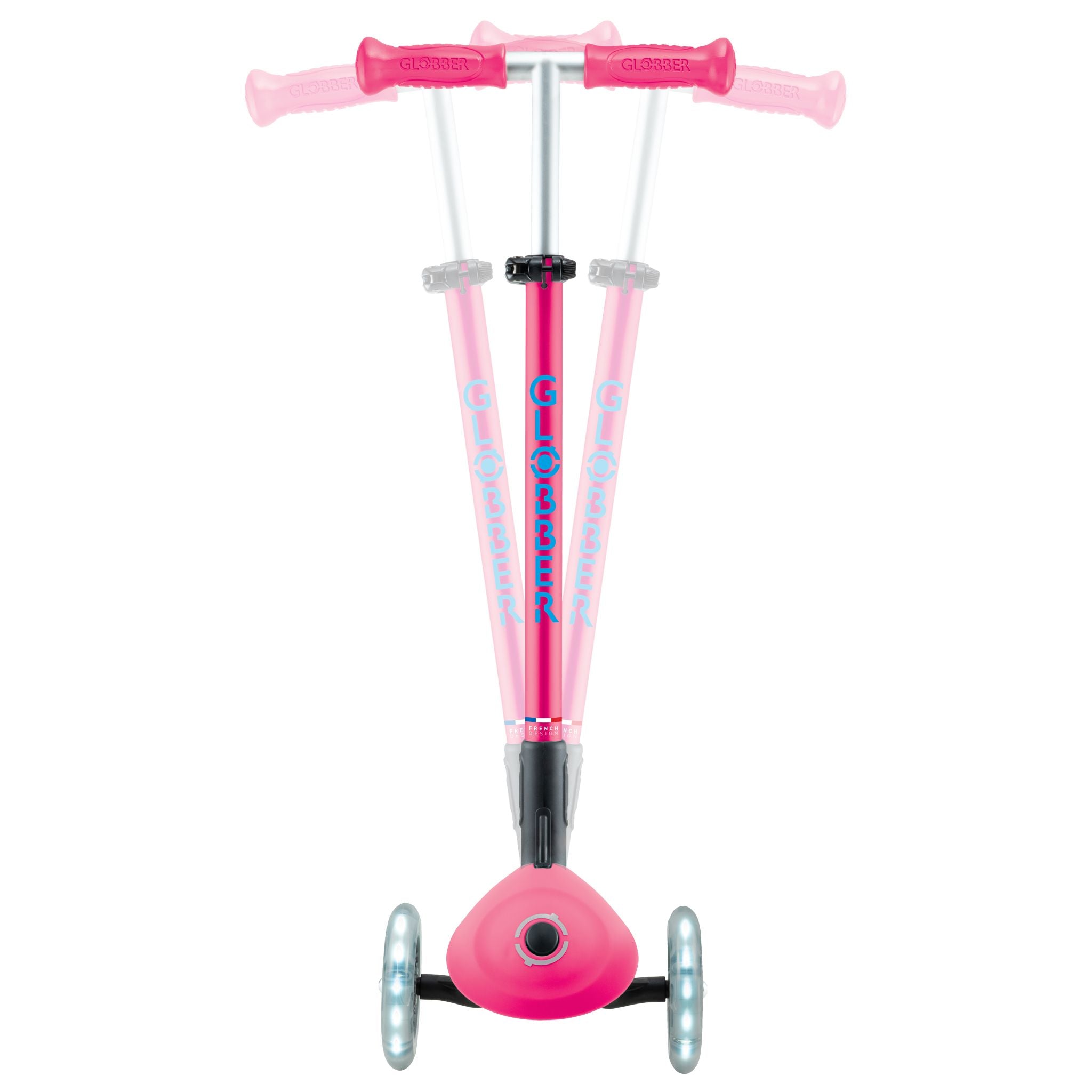 Globber Primo Fold Plus Lights Scooter V2 - Fuchsia Pink/Sky Blue