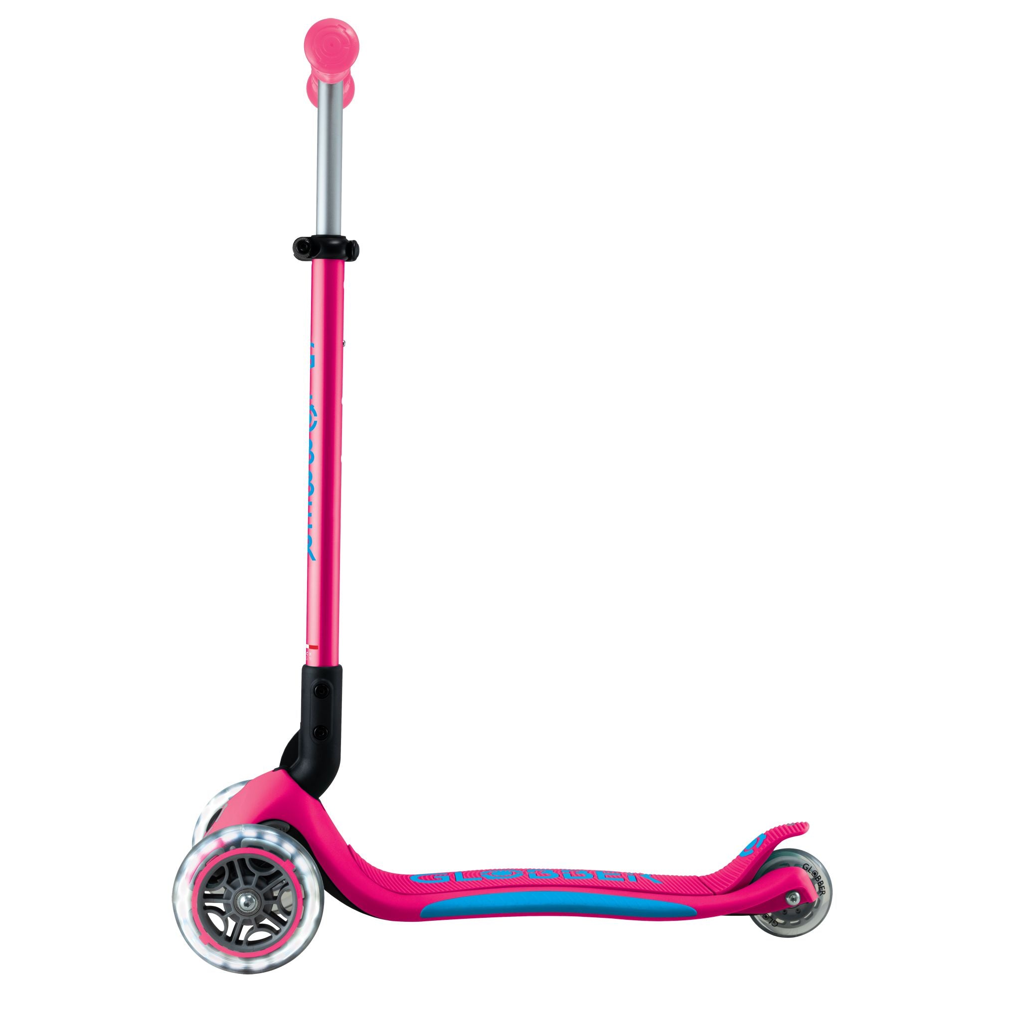Globber Primo Fold Plus Lights Scooter V2 - Fuchsia Pink/Sky Blue