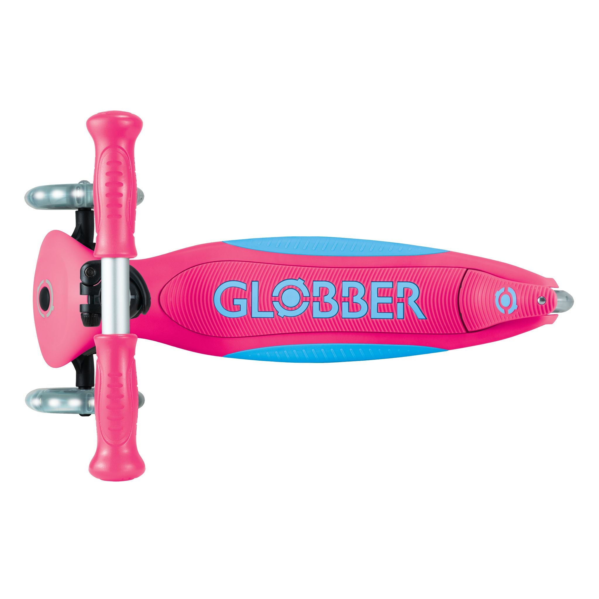 Globber Primo Fold Plus Lights Scooter V2 - Fuchsia Pink/Sky Blue