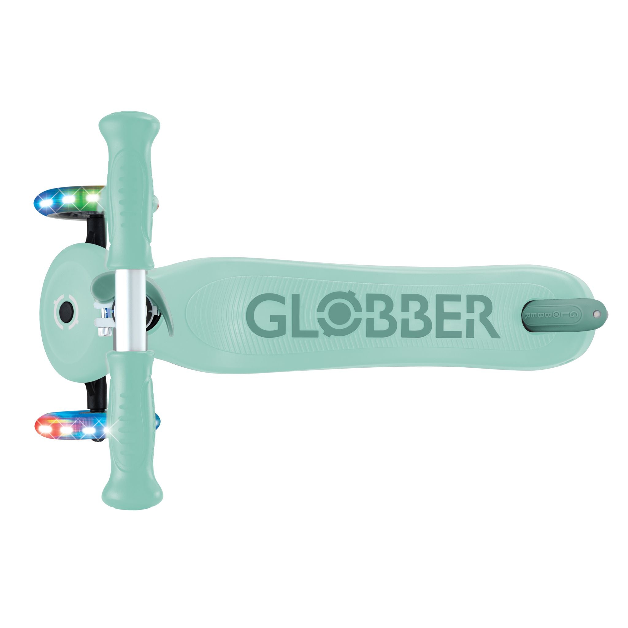 Globber Go Up Sporty Lights Scooter/Ride On With Stabilizer - Mint