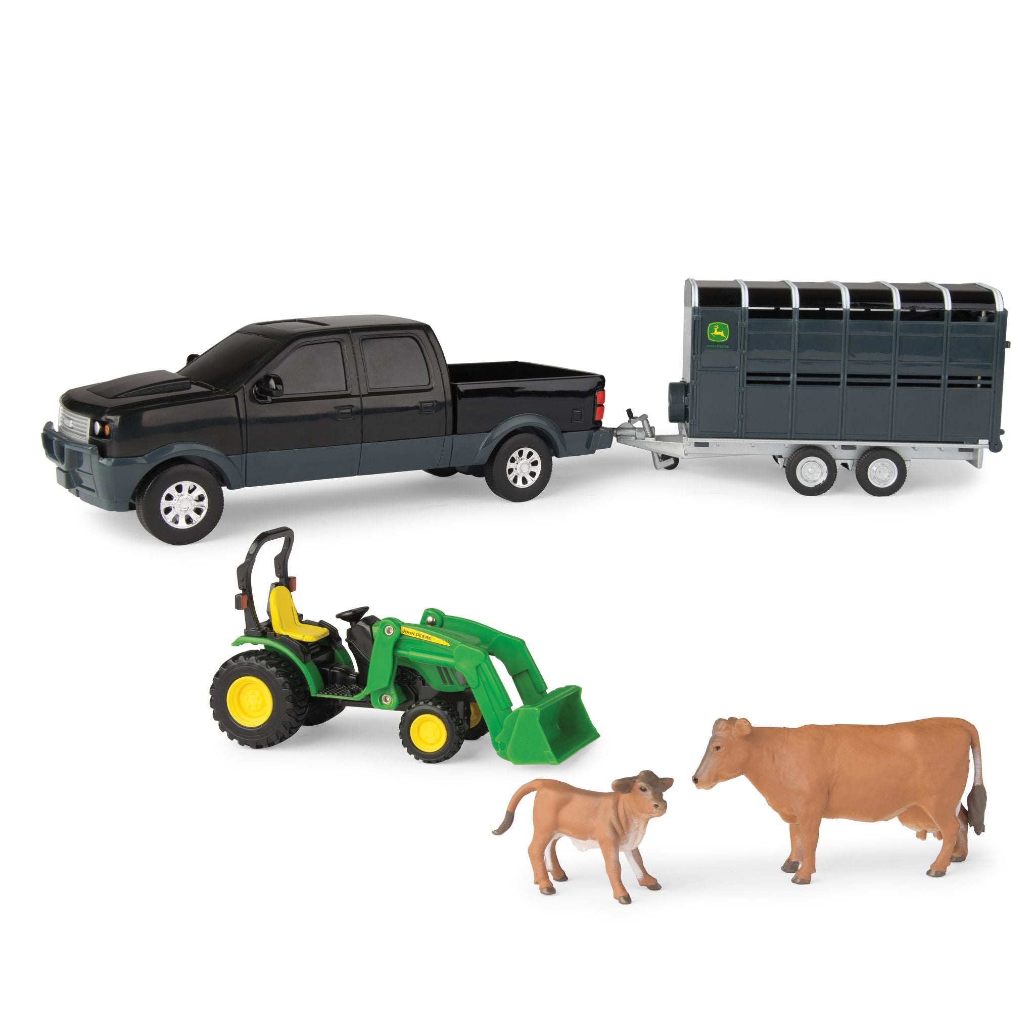 John Deere 1:32 Pickup And Livestock Trailer Assorted Styles - Toyworld Australia