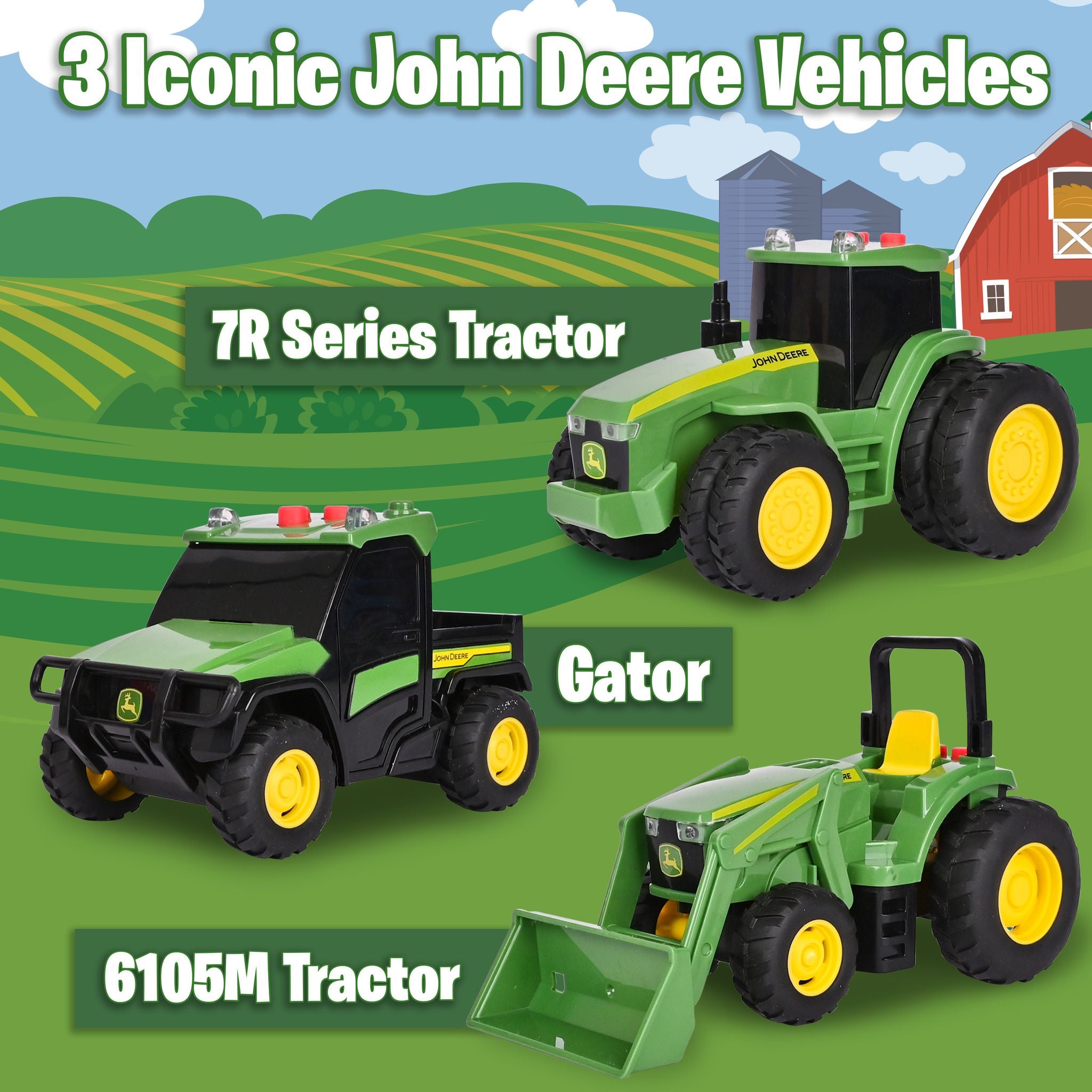 John Deere Lights & Sound Mini Tractor 3 Pack