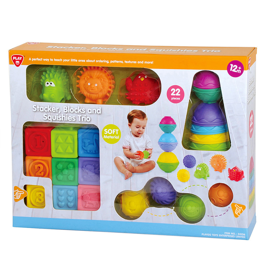 Playgo Toys Stacker, Blocks & Squishies Trio