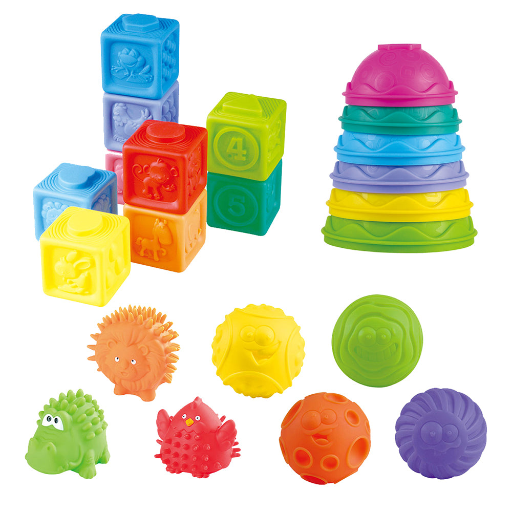 Playgo Toys Stacker, Blocks & Squishies Trio
