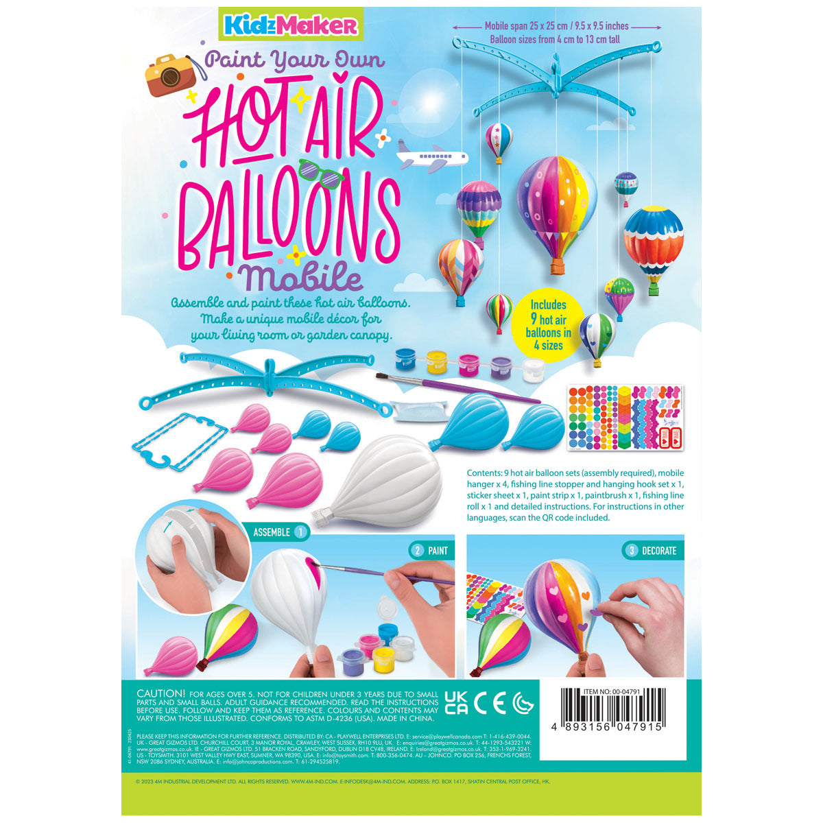 4M KidzMaker Paint Your Own Hot Air Balloons Mobile