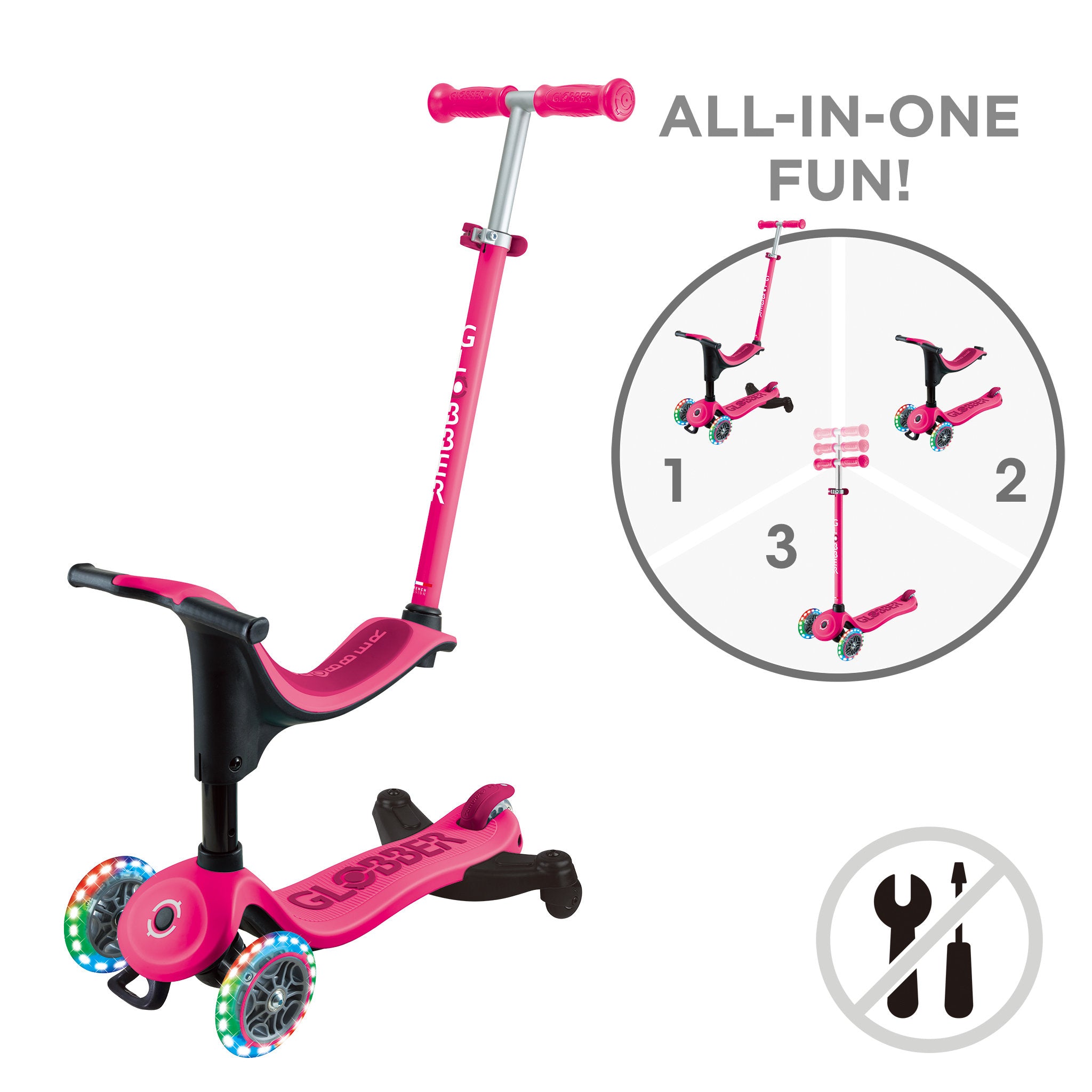 Globber Go-Up Sporty Scooter Light-Up - Fuchsia Pink – Toyworld