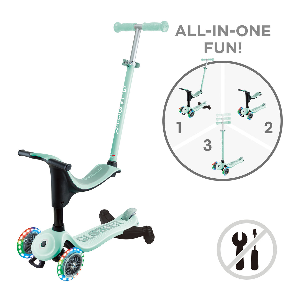 Globber Go Up Sporty Lights 360 Scooter - Mint/Pistachio