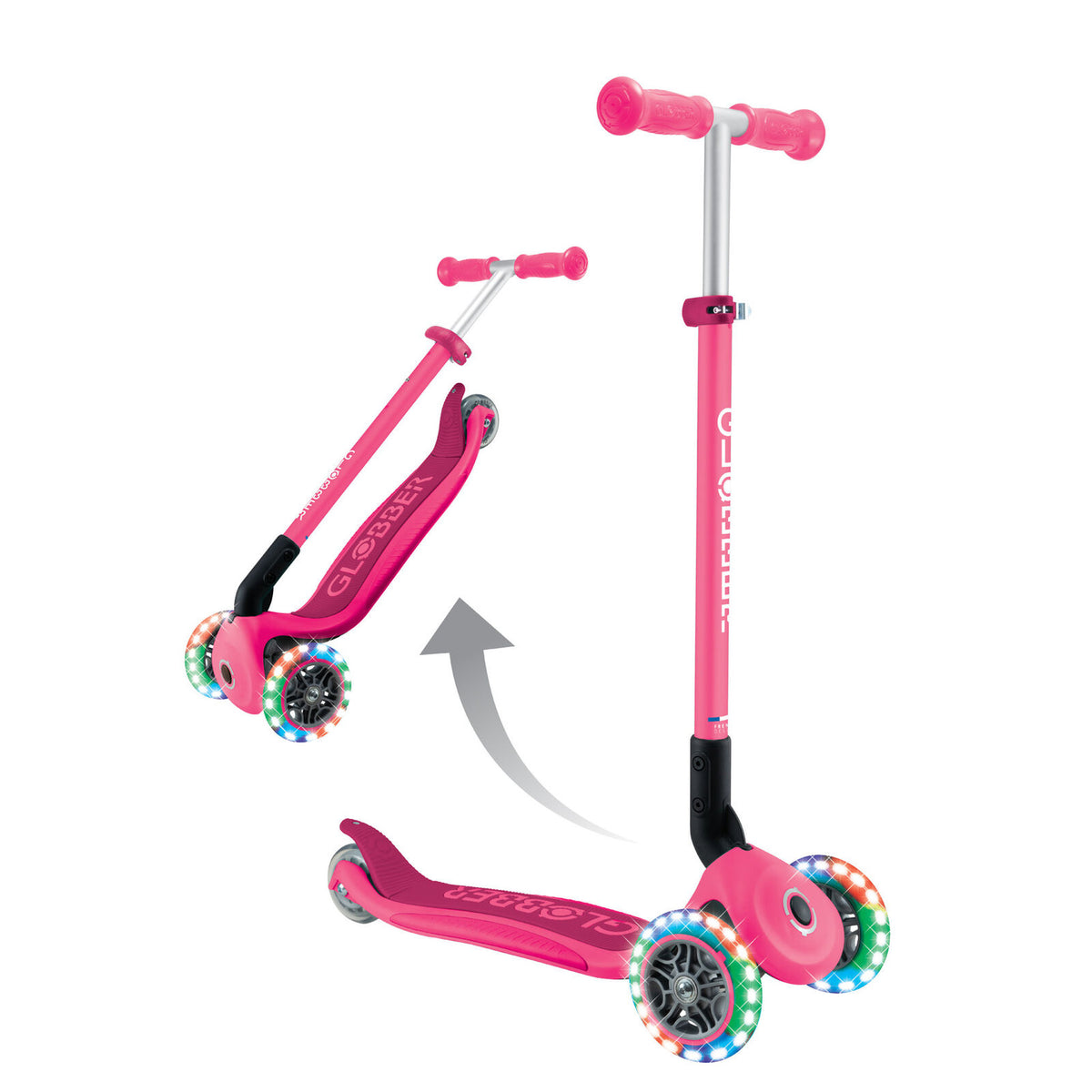 Globber Primo Foldable Lights Scooter - Fuchsia
