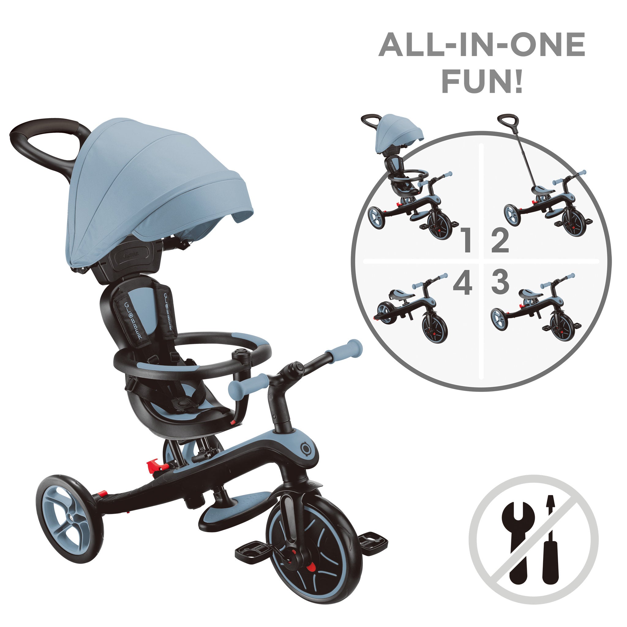 Globber Explorer Trike 4 In 1 - Ash Blue
