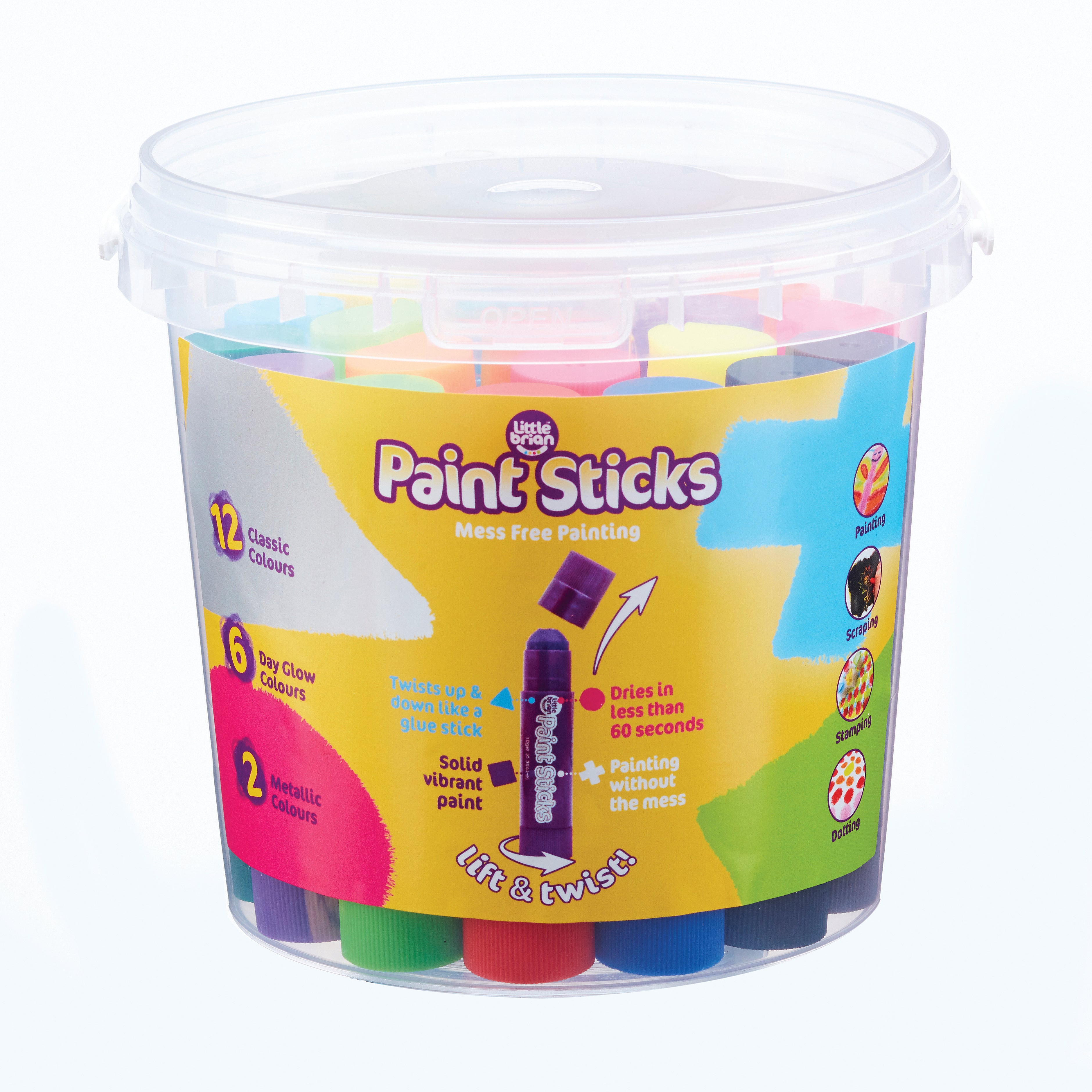 Little Brian Paint Sticks Bucket 20 Pack Assorted Styles