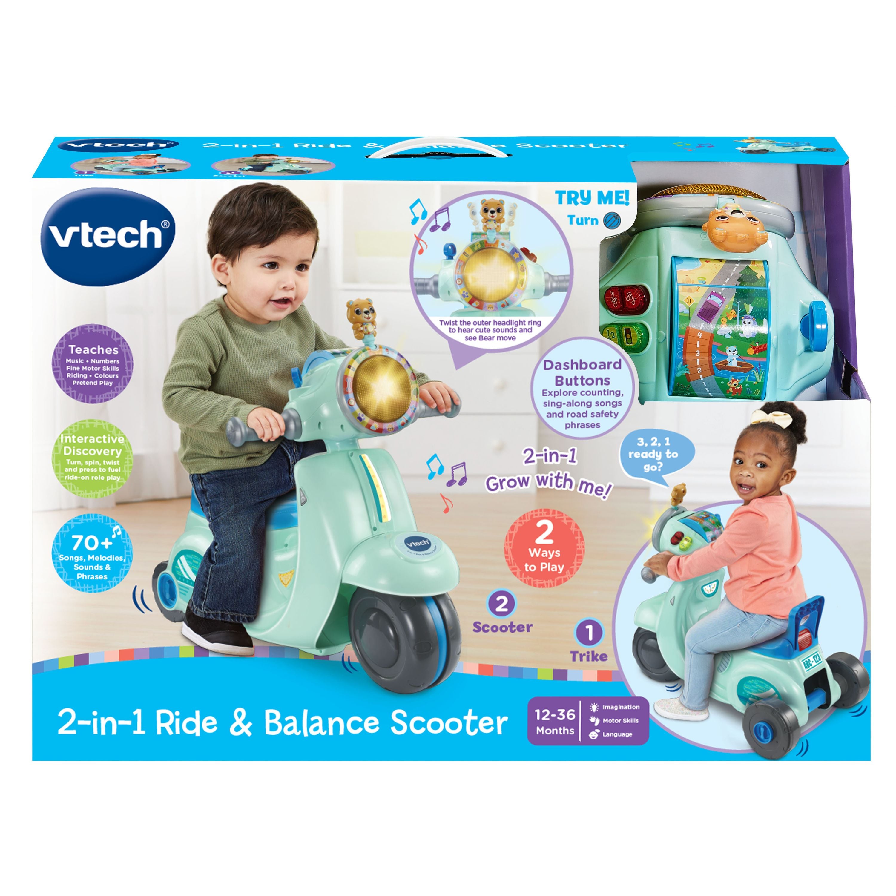 VTech 2-In-1 Ride & Balance Scooter - Blue
