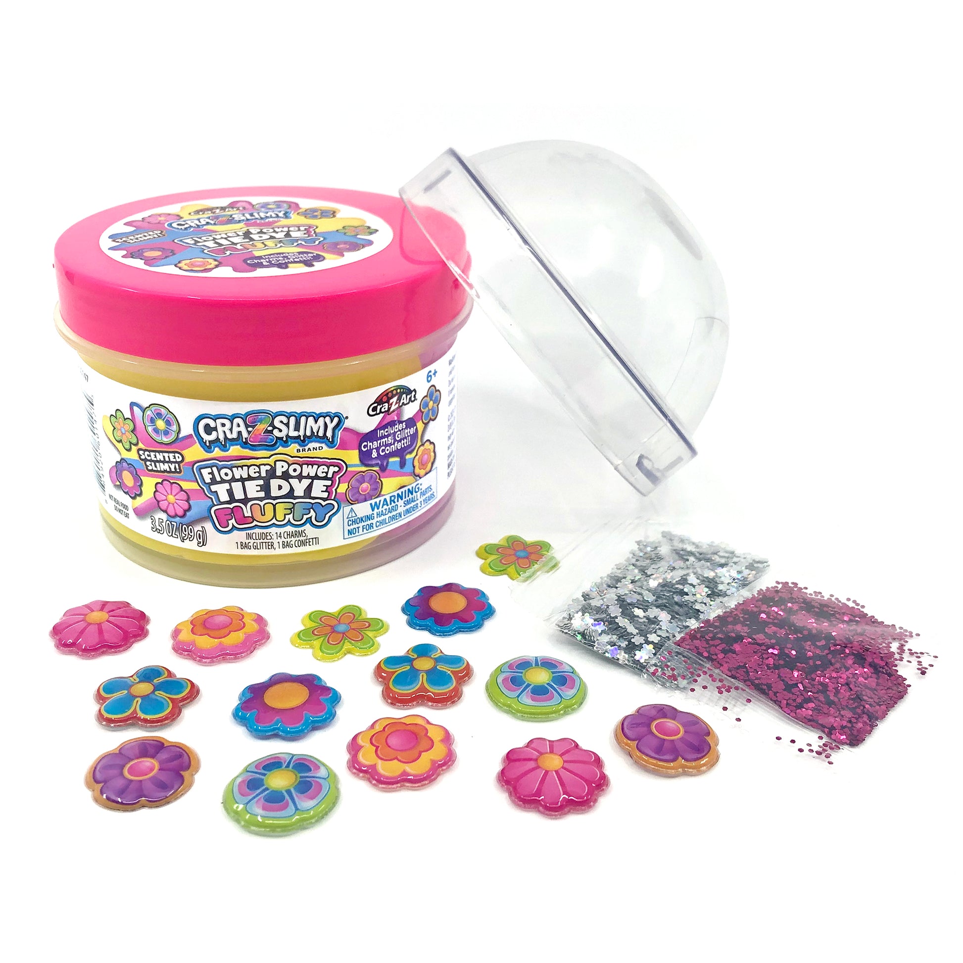 Cra-Z-Slimy Fun Dome Topper Jar - Flower Power Tie Dye Fluffy - Toyworld Australia