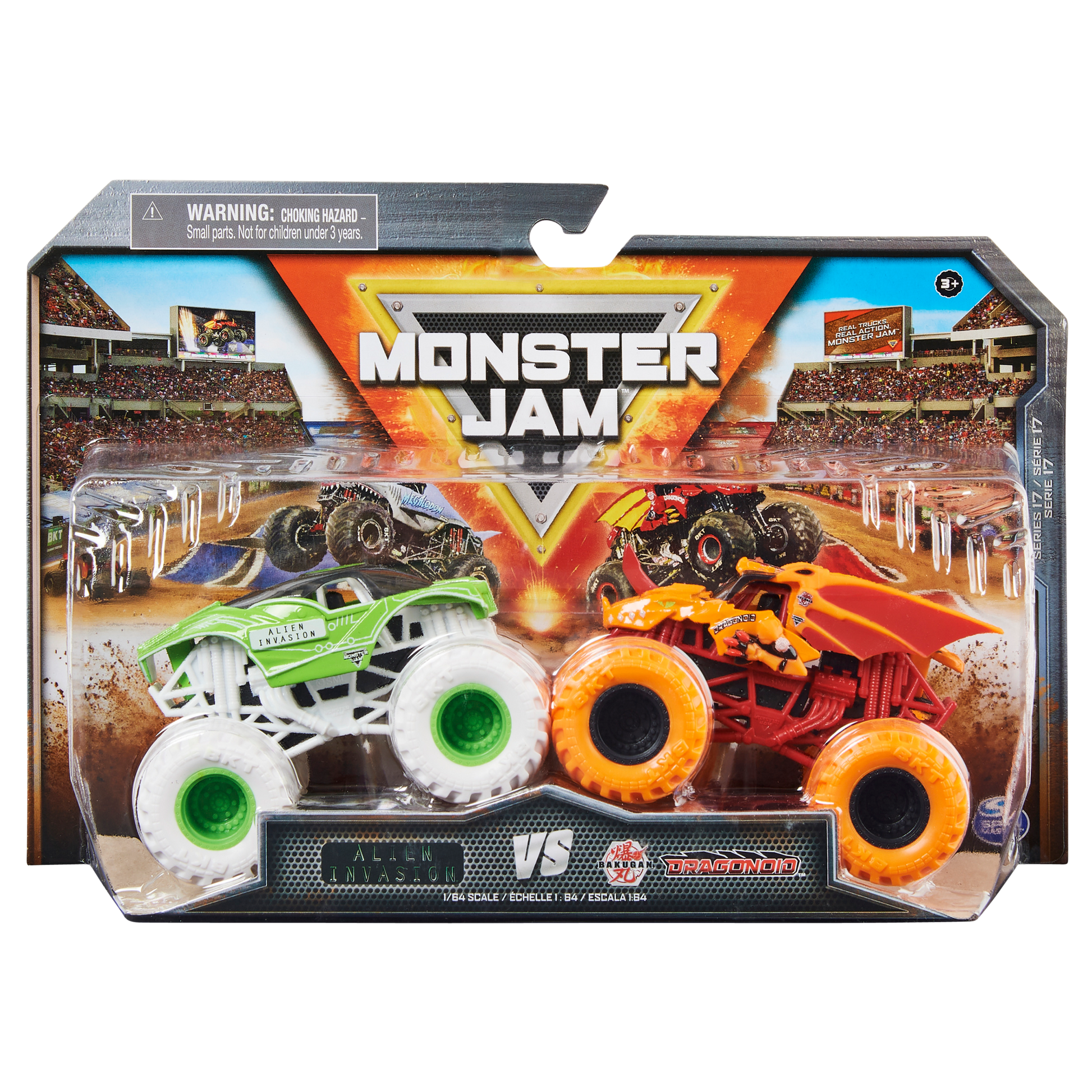 Monster Jam 1:64 2 Pack Alien Invasion vs Dragonoid - Toyworld Australia